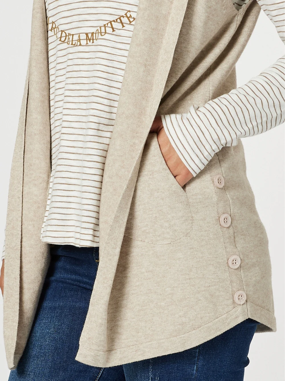 Ollie Side Button Vest - Oatmeal