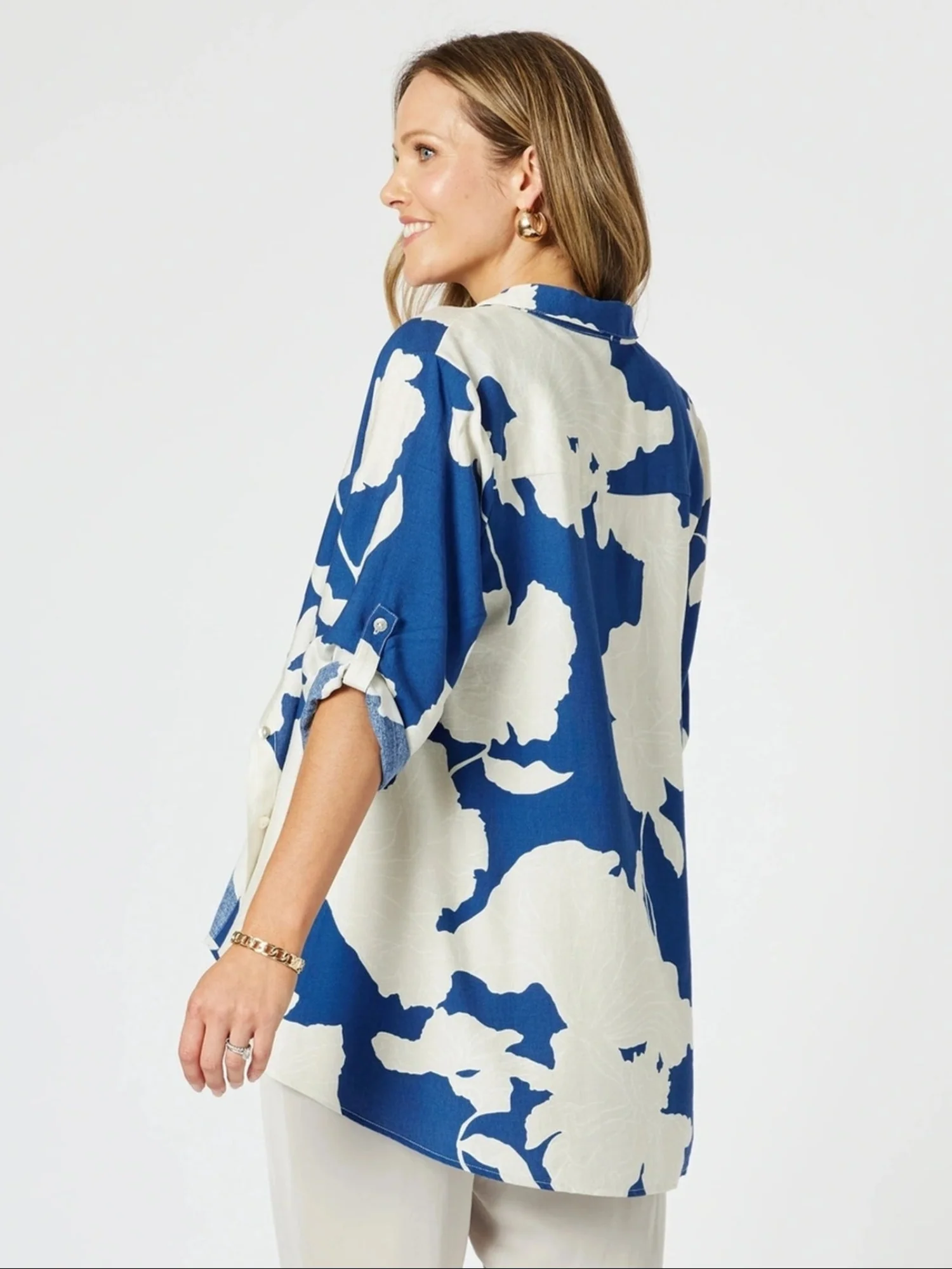 Barcelona Floral Print Shirt - Blue/Natural