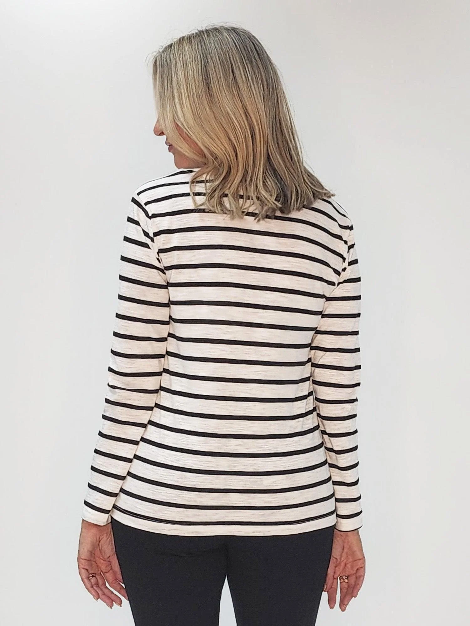 V-Neck Stripe T-Shirt - White/Black