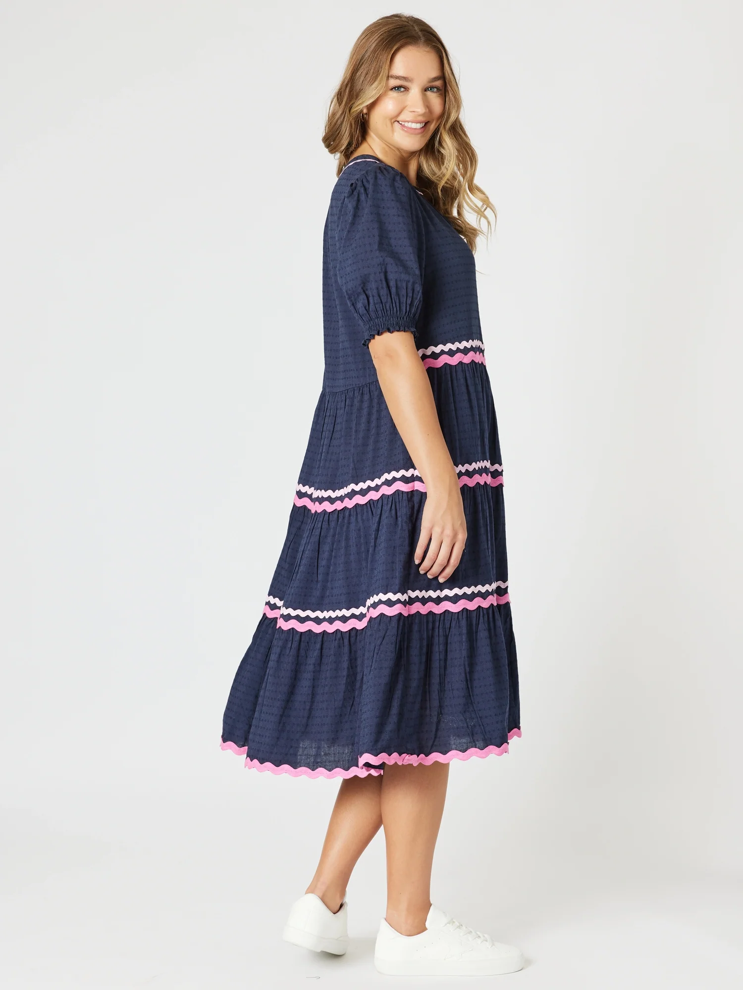 Ric Rac Tiered Dress - Navy