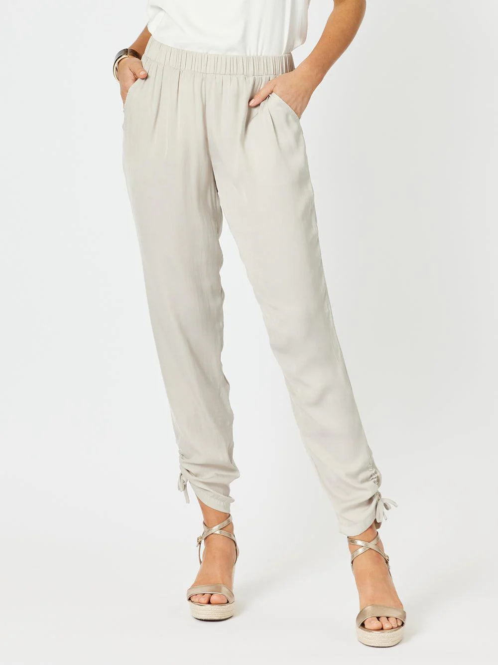 Luxe Ruche Tie Pant  - Champagne