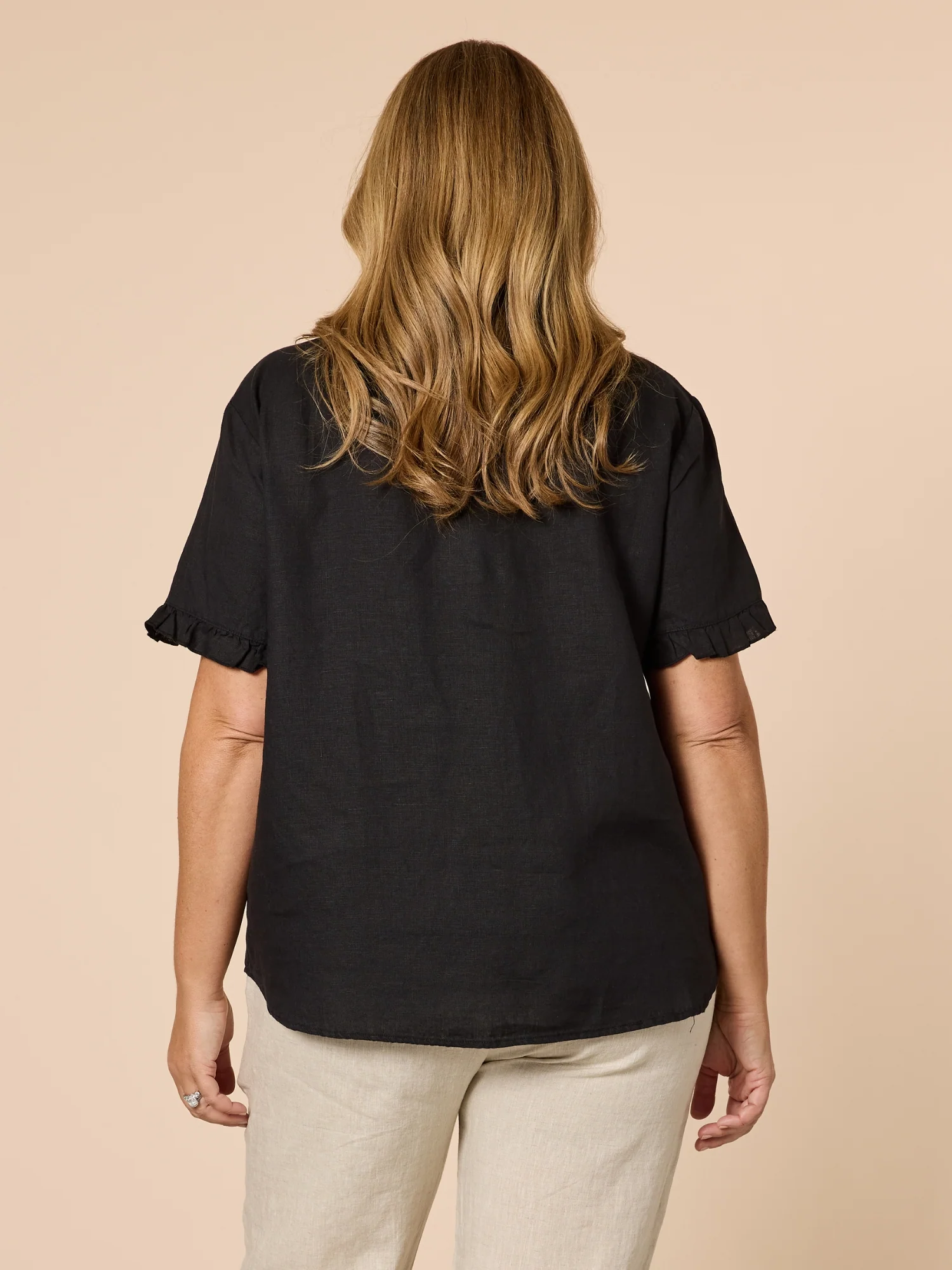 Tiffany Ruffle Linen Top - Black