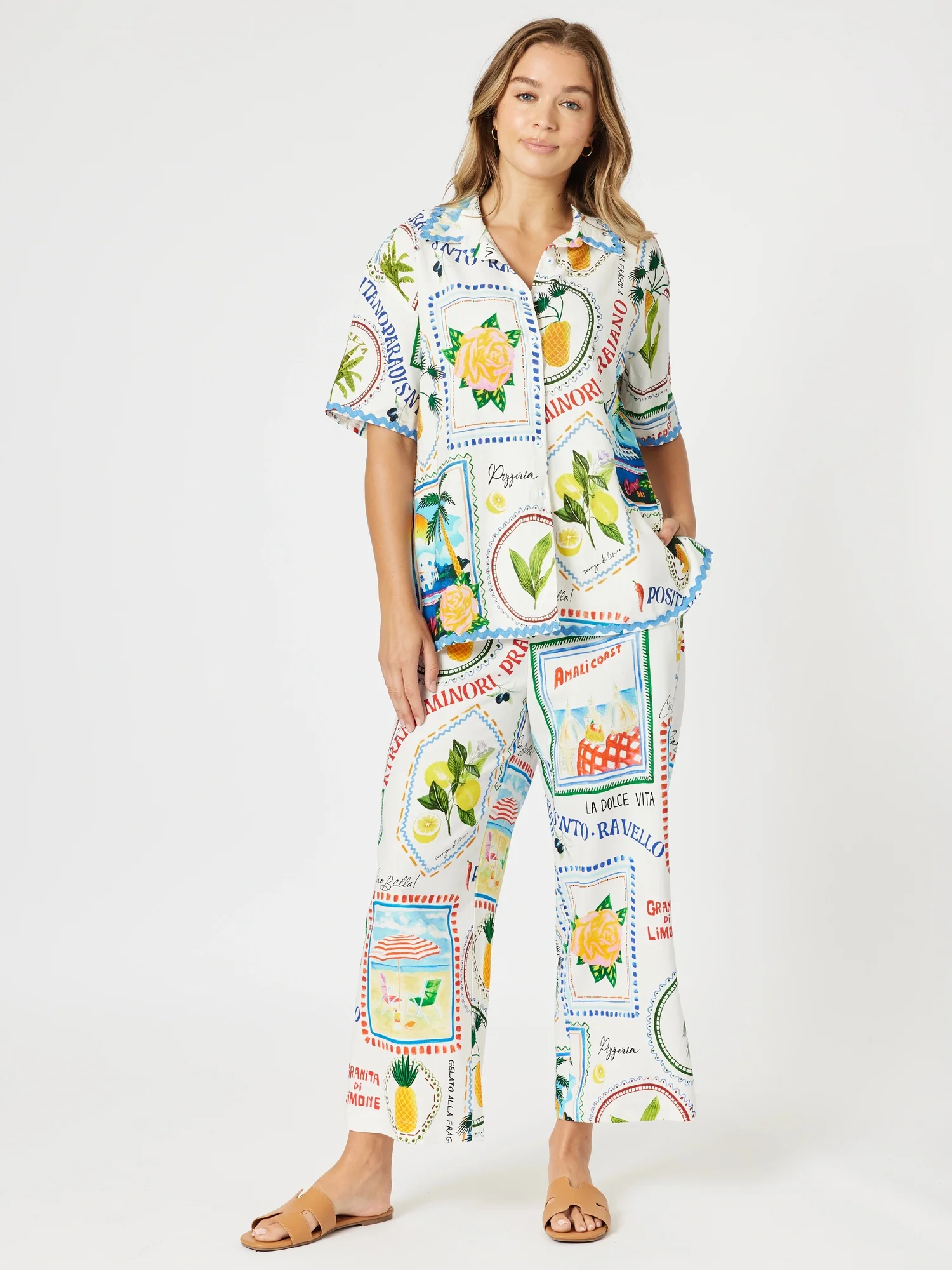 Amalfi Print Wide Leg Pant - Blue/Multi