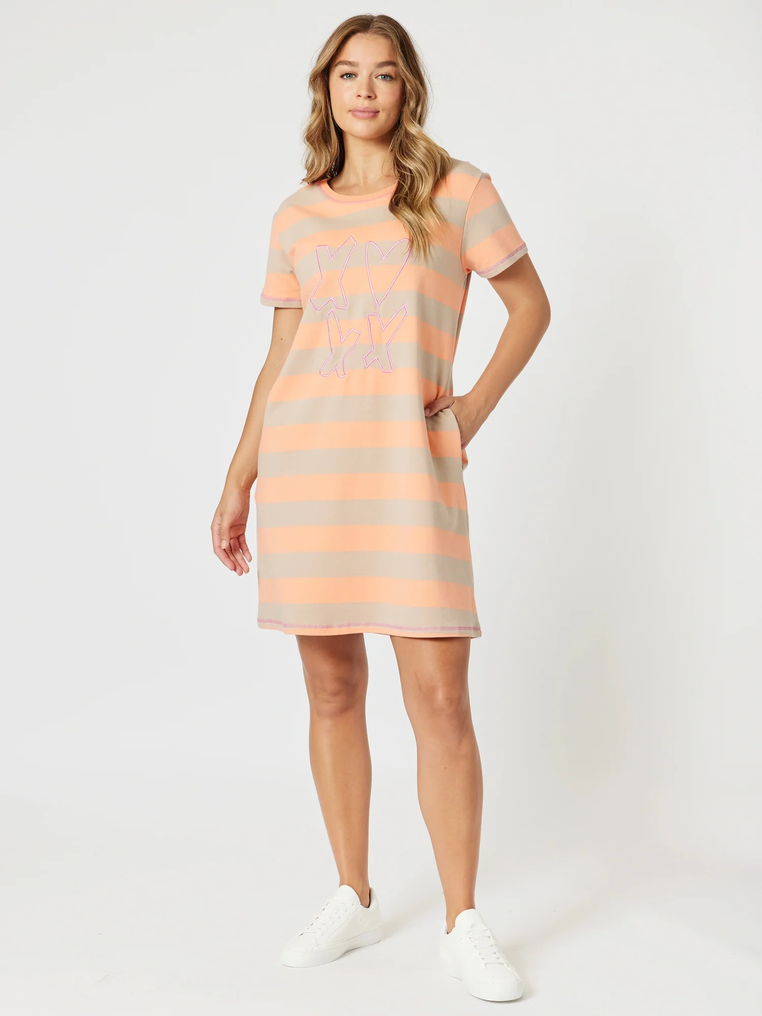 Love & Kisses Stripe Print Dress - Mango Natural
