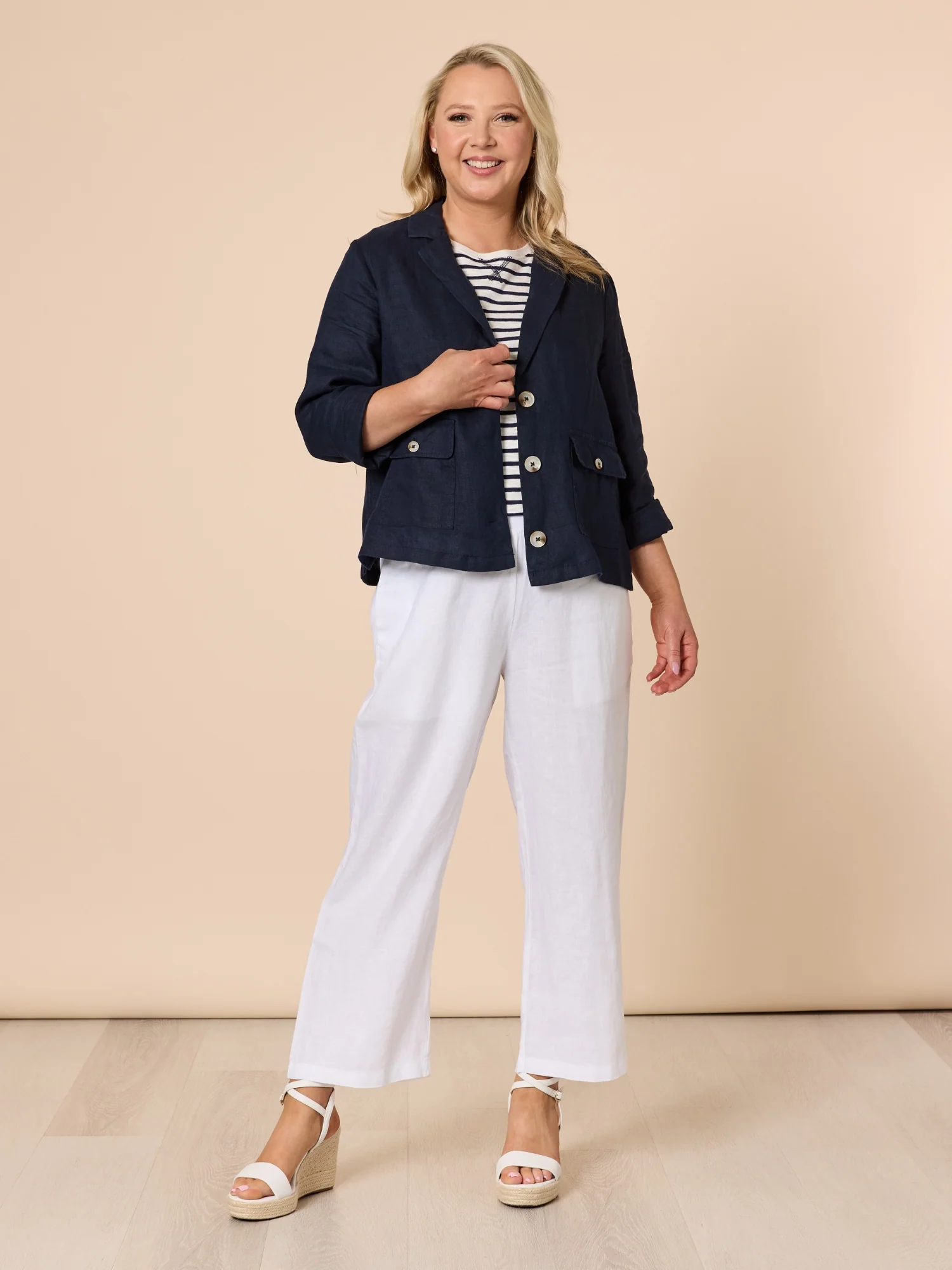 Lara Linen Wide Leg Pant - White