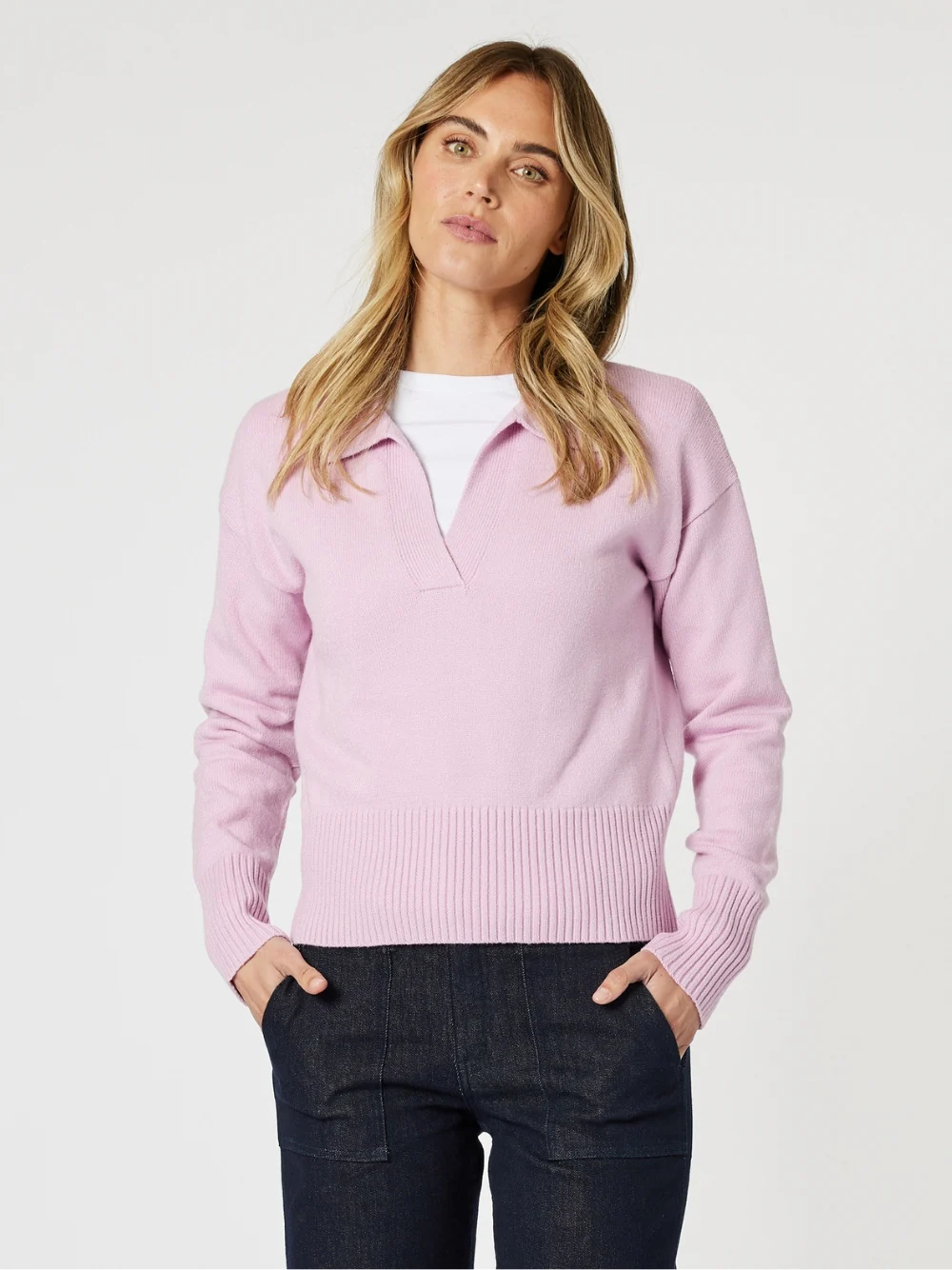 Newport V Neck Knit Jumper - Pink