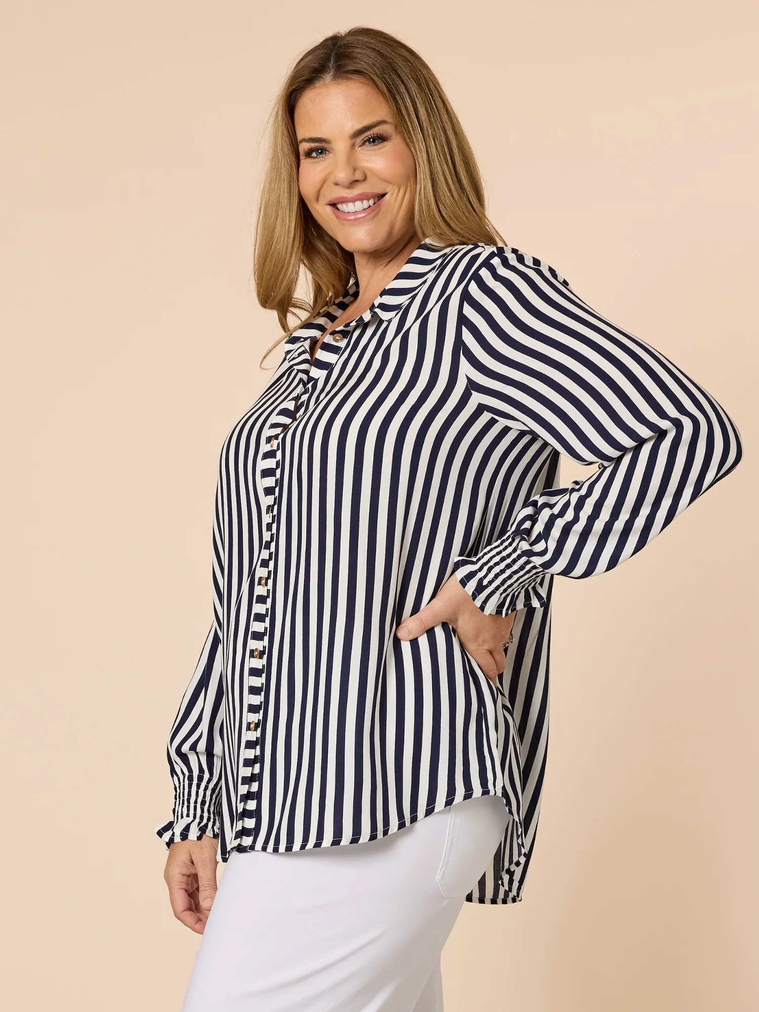 Soho Stripe Print Shirt - Navy/White