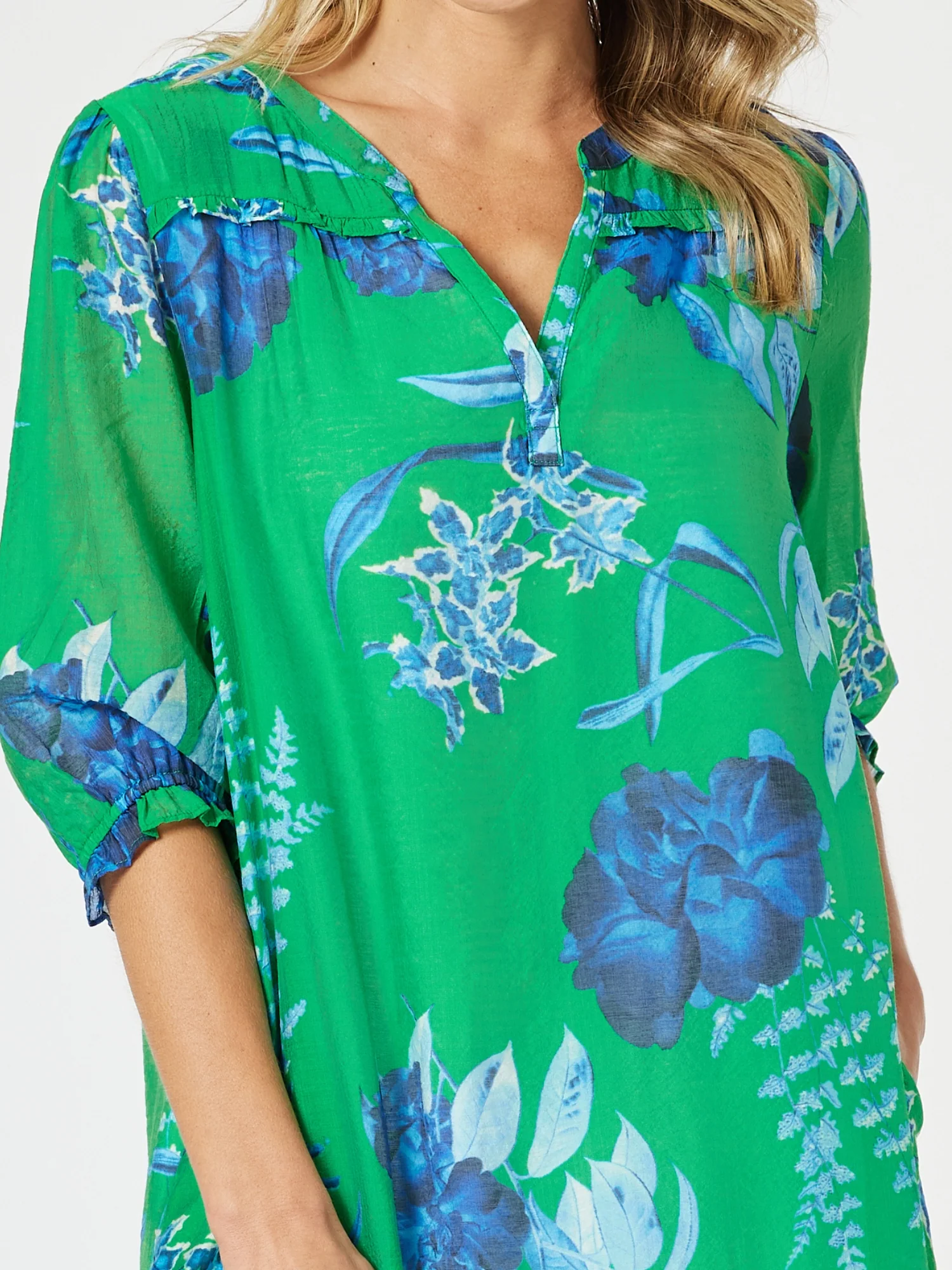 Garden Bloom Floral Print Dress - Elm Blue