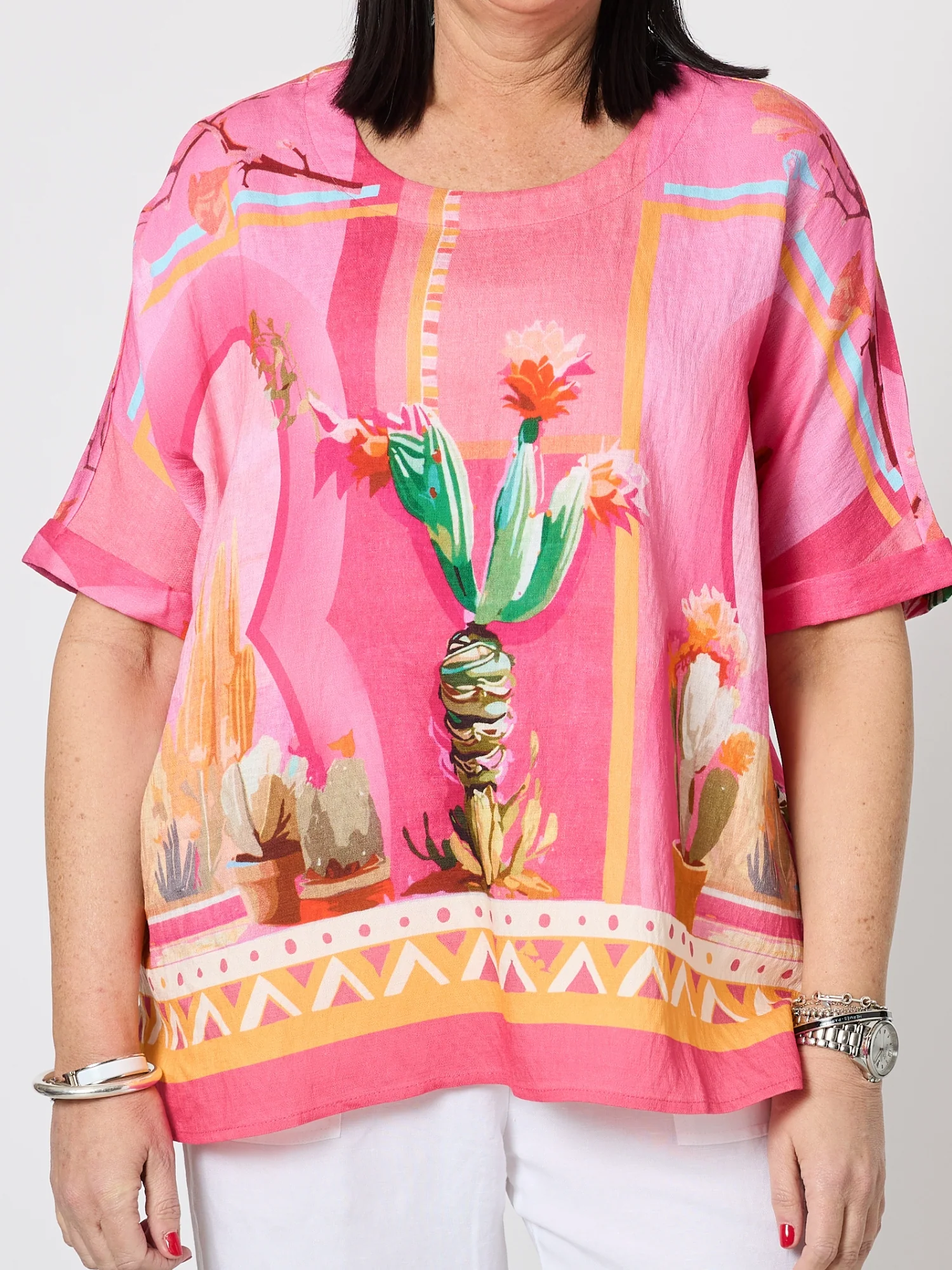 The Tulum Print Shell Top - Pink/Multi