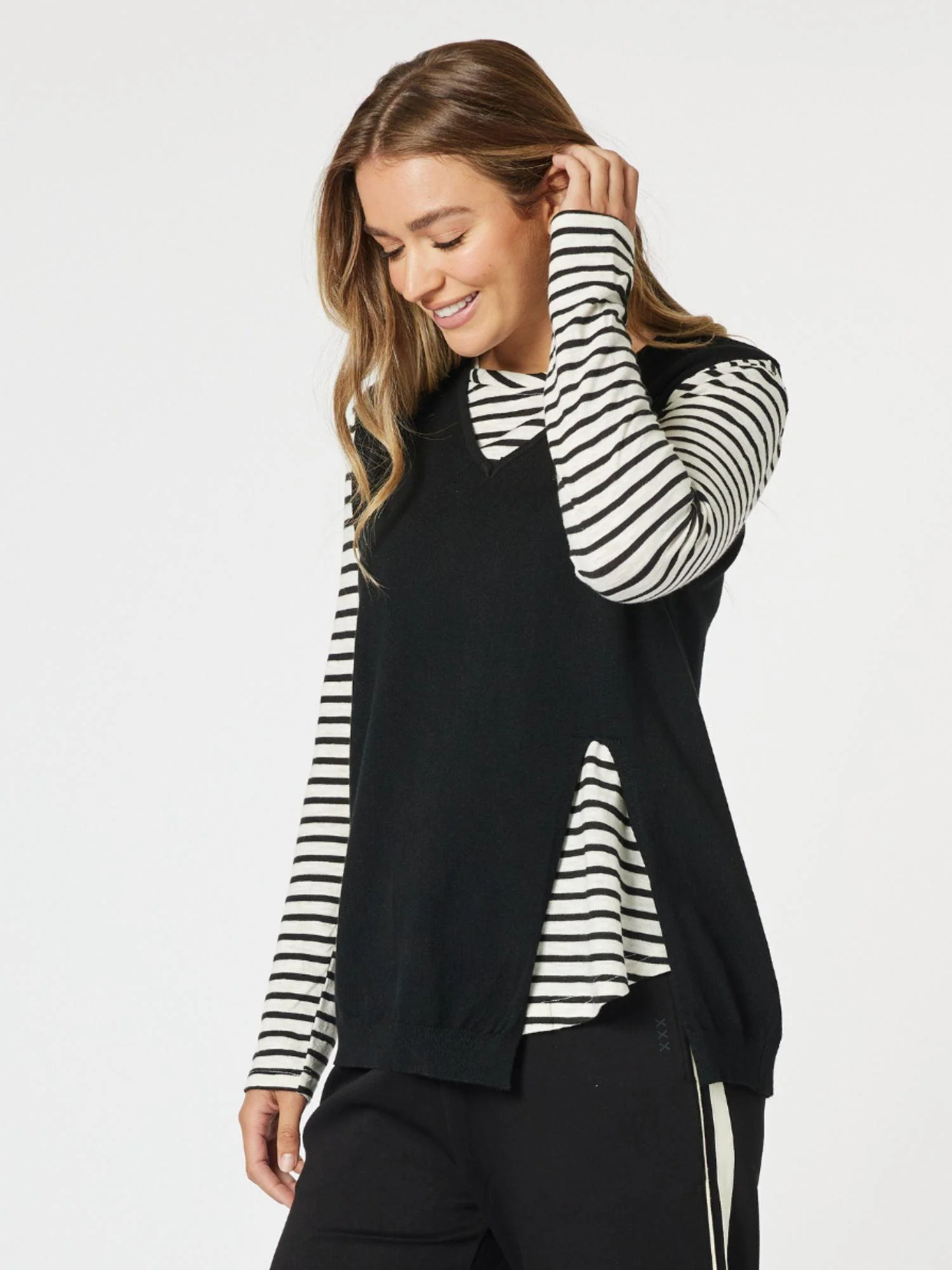 Vicky Side Split Knit Vest - Black