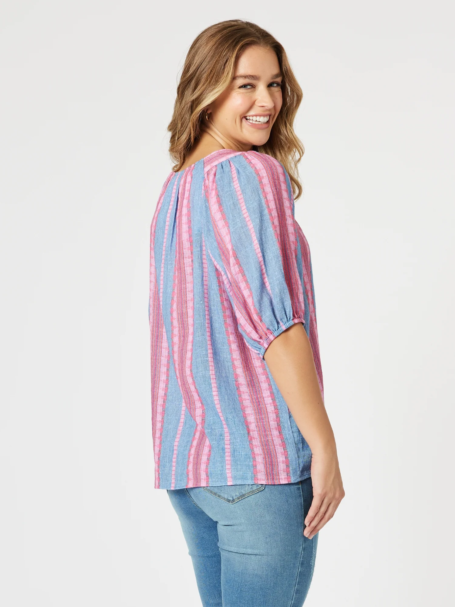 Bloom Stripe Print Top - Indigo Pink