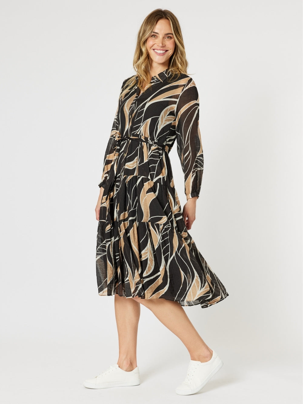 Wellington Print Button Dress - Caramel