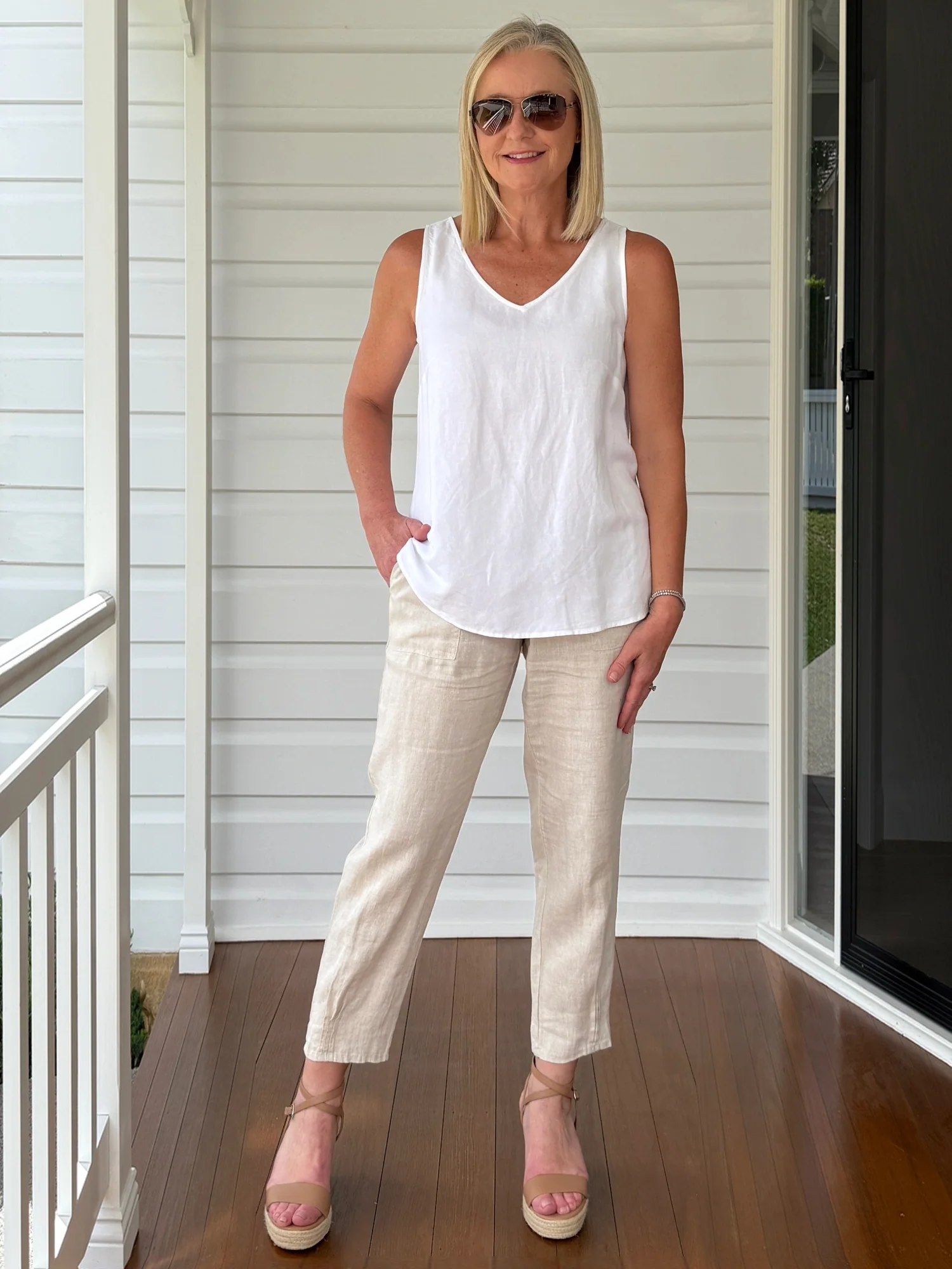 The Lino Button Back Cami - White