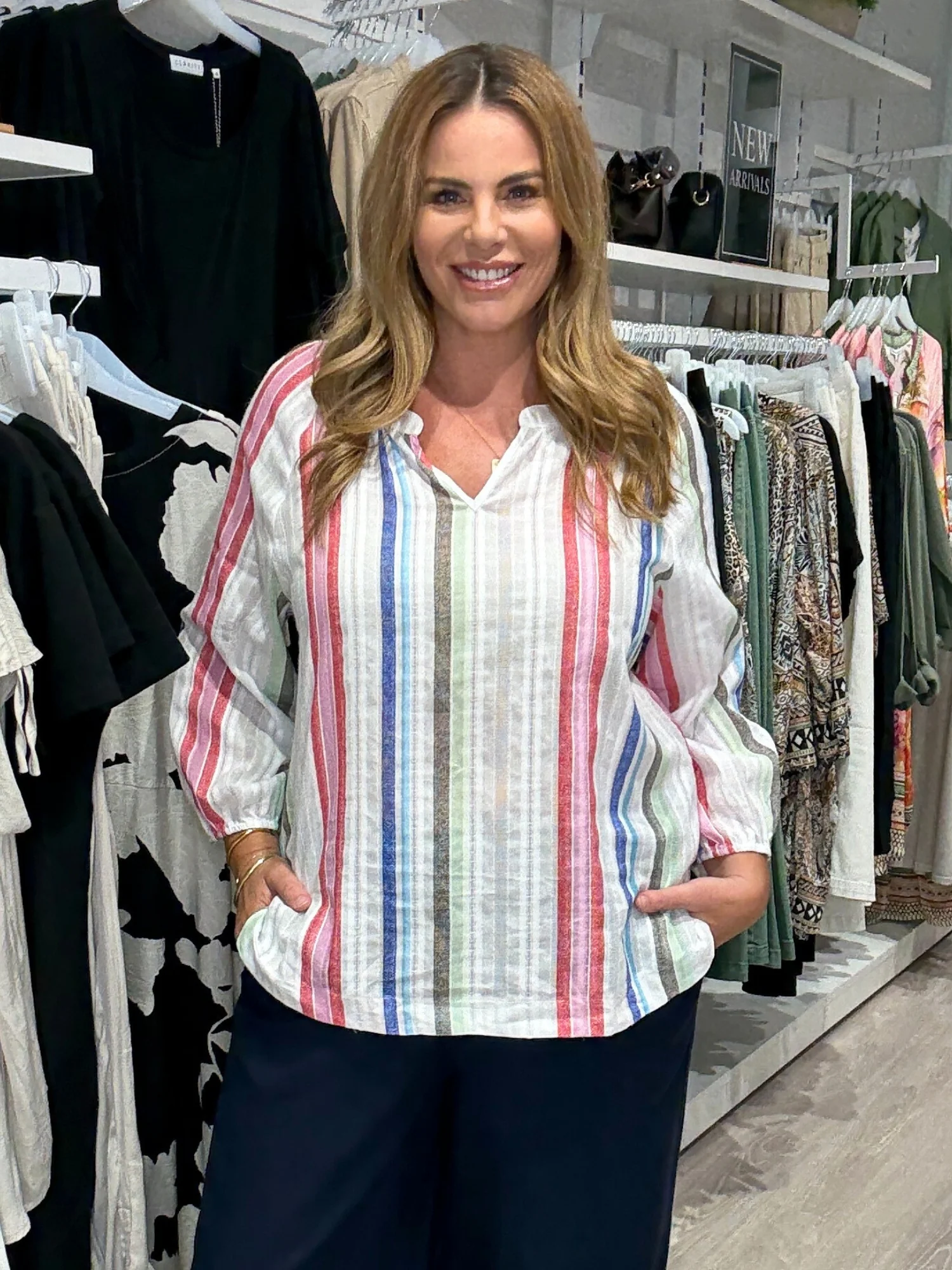 Havana Stripe Print Top - Basil Multi