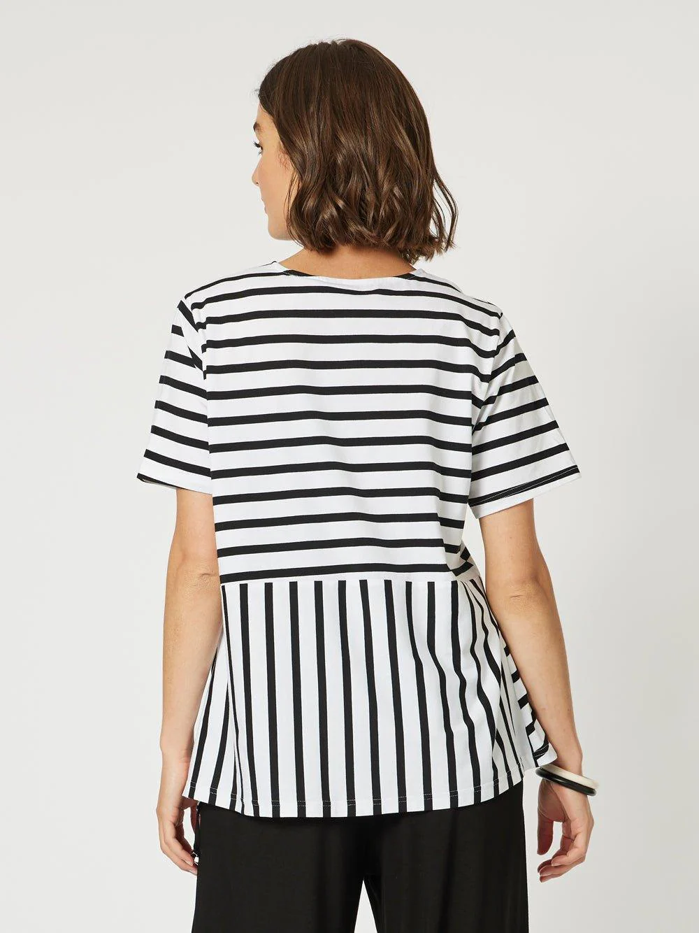 Stripe Spliced Tee - Black/White