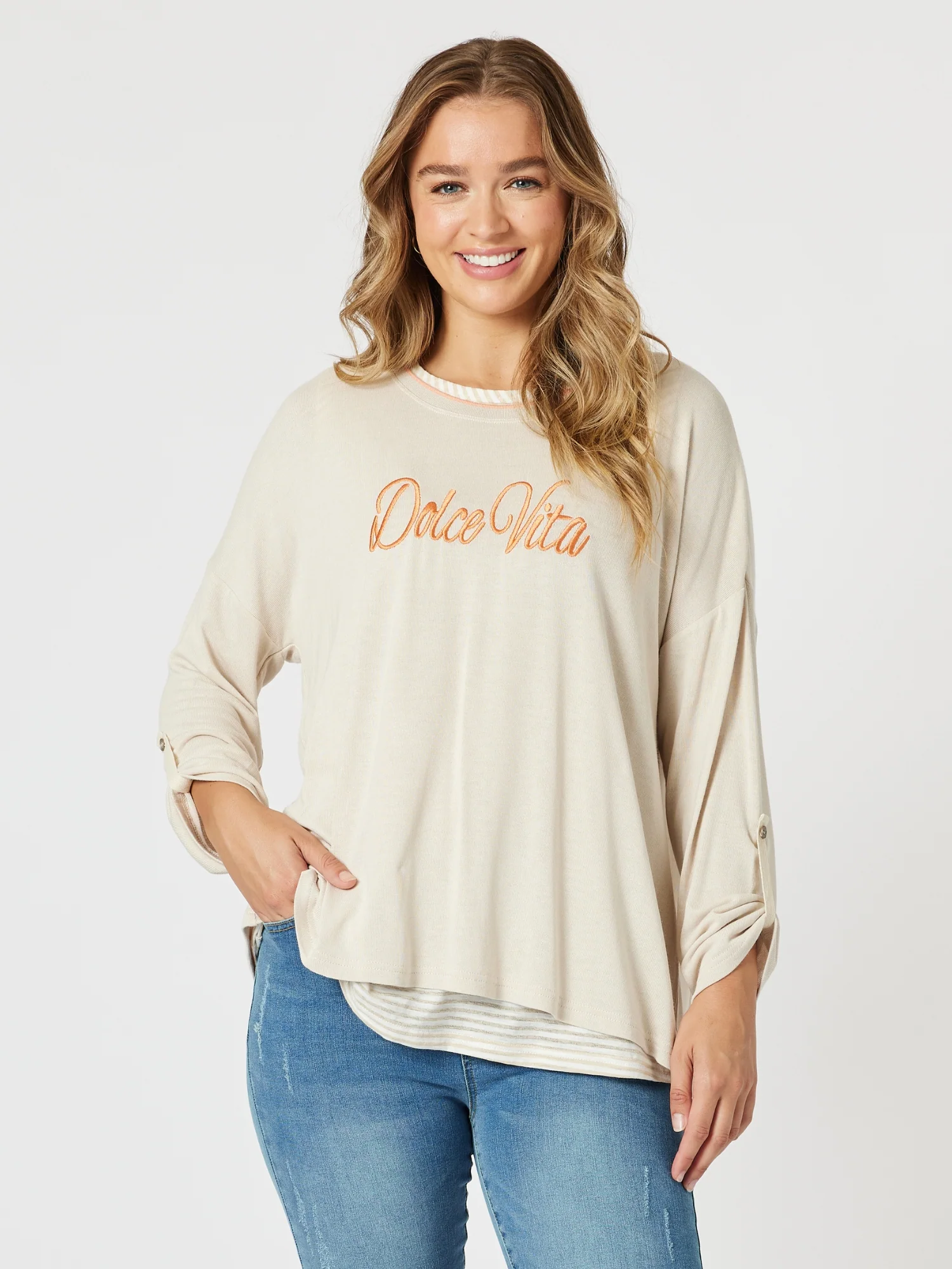 Dolce Vita Embroidered 2 in 1 Top - Natural