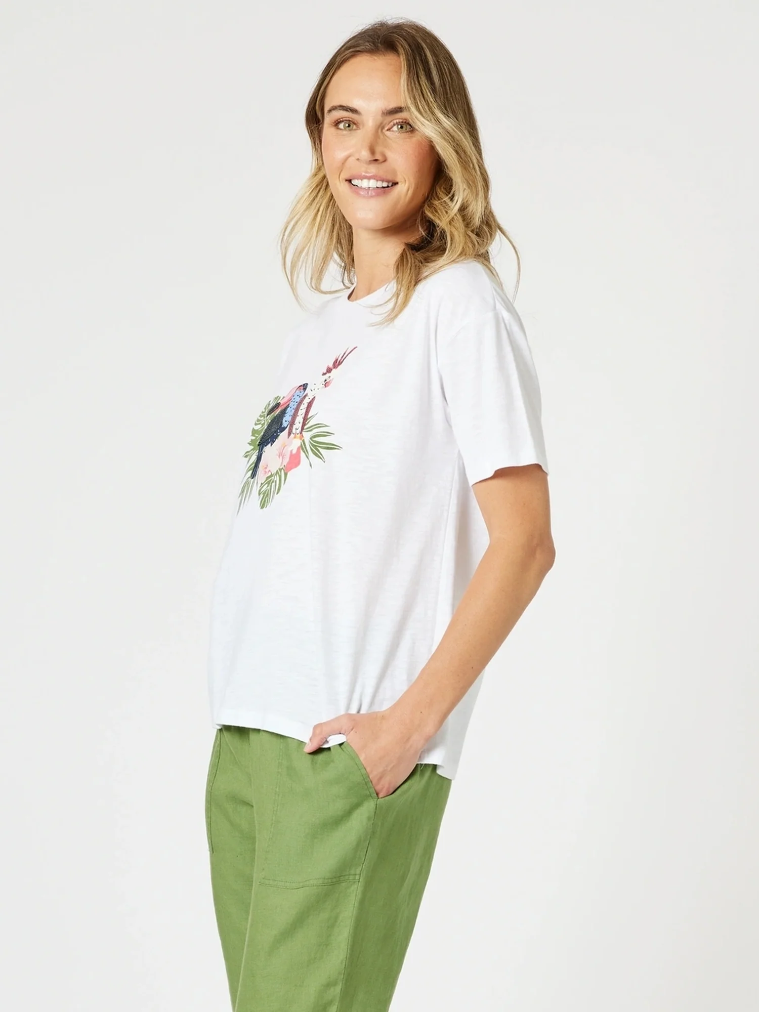 Aviary Sequin Print Tee - White