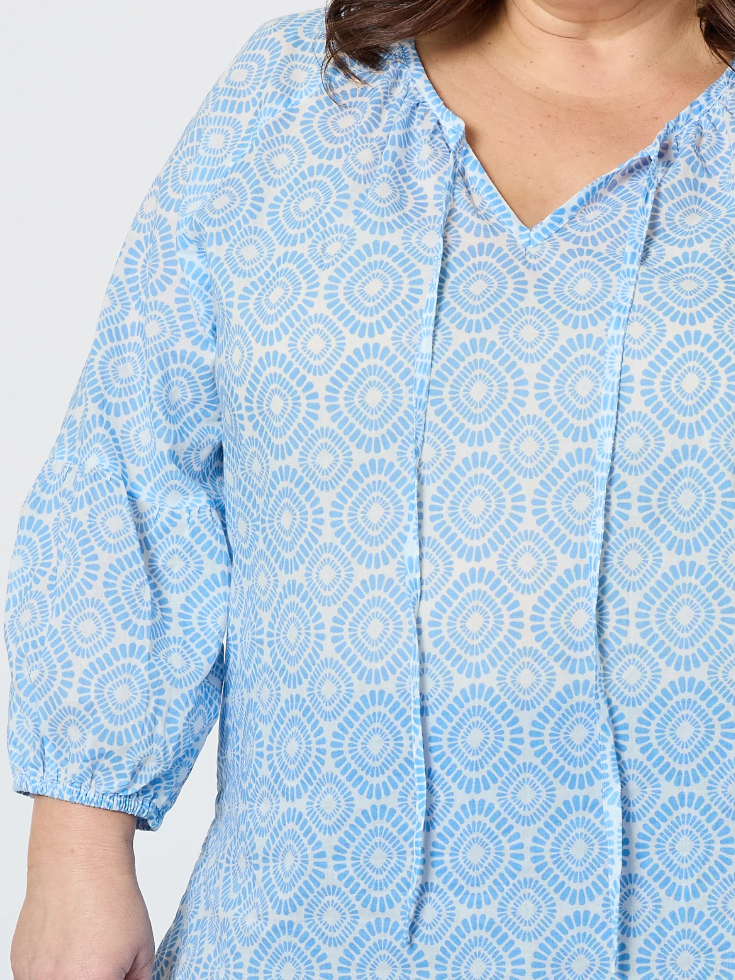Mosaic Print Sheer Blouse - Blue