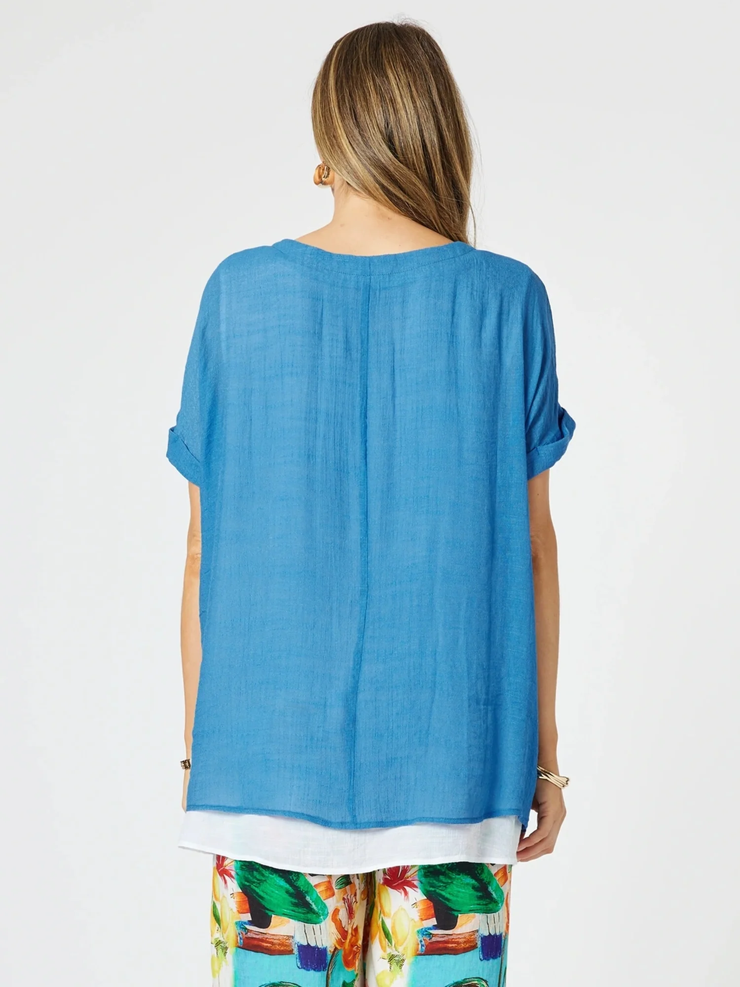Palma Side Button 2 in 1 Look Top - Blue/White