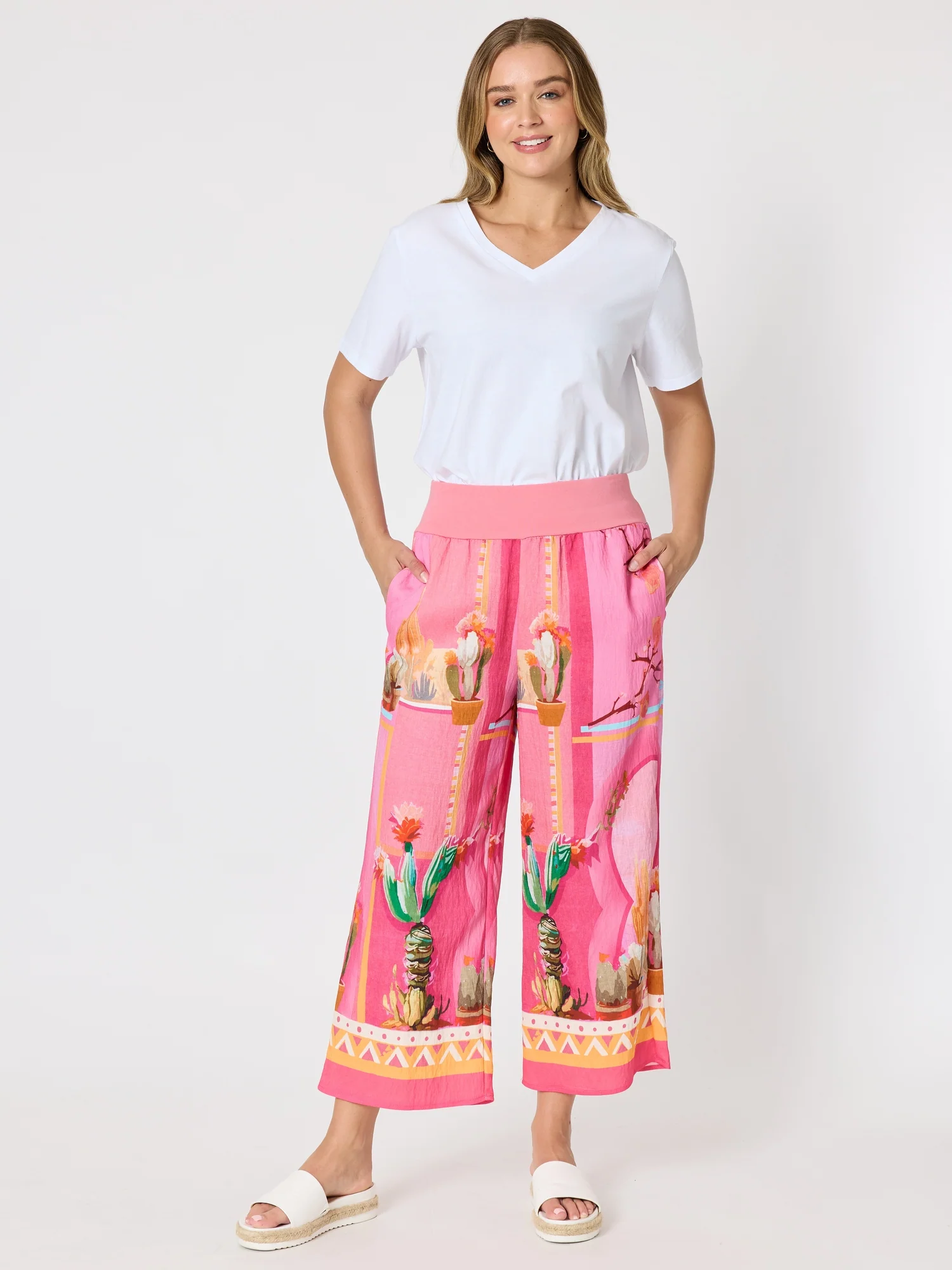 The Tulum Print Wide Leg Pant - Pink/Multi