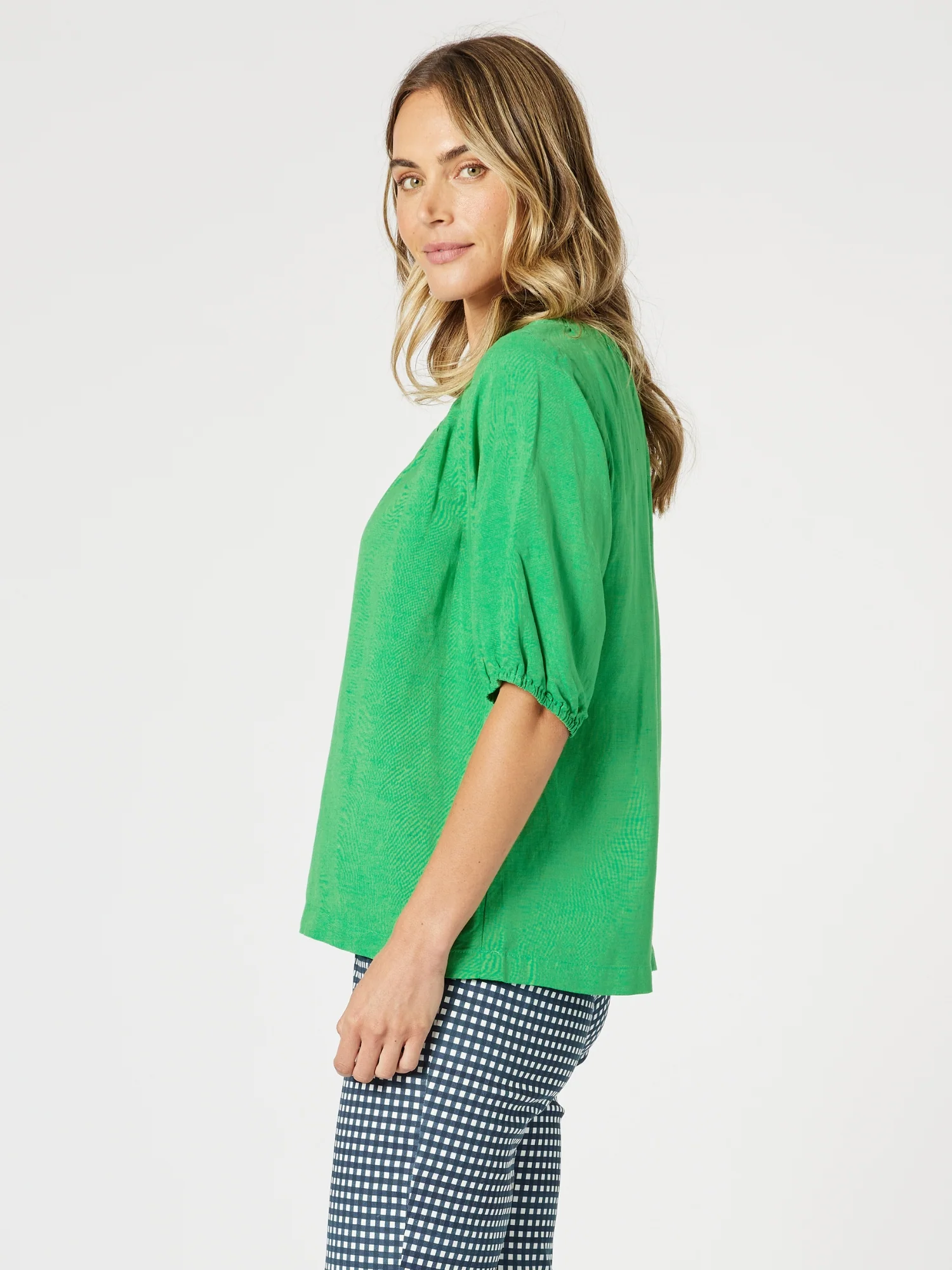 Lino V Neck Top - Elm