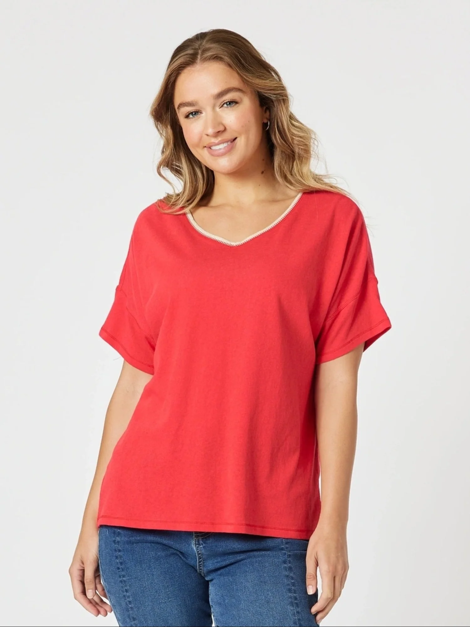 Bella V Neck Tee - Red