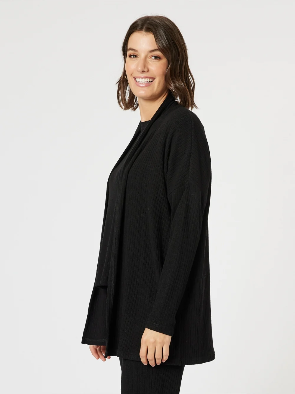 Ribbed Lounge Cardigan - Black