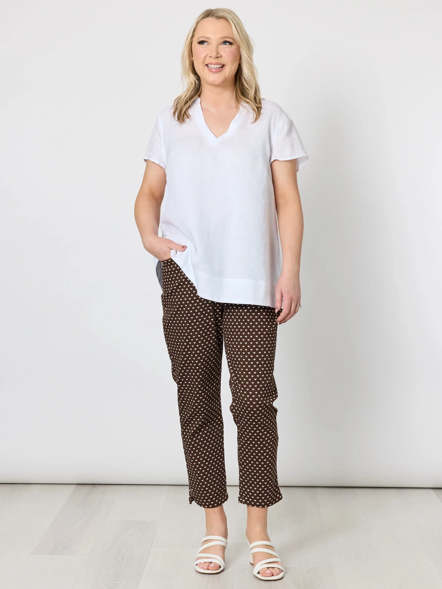 Small Bow Print Pant - Koko White