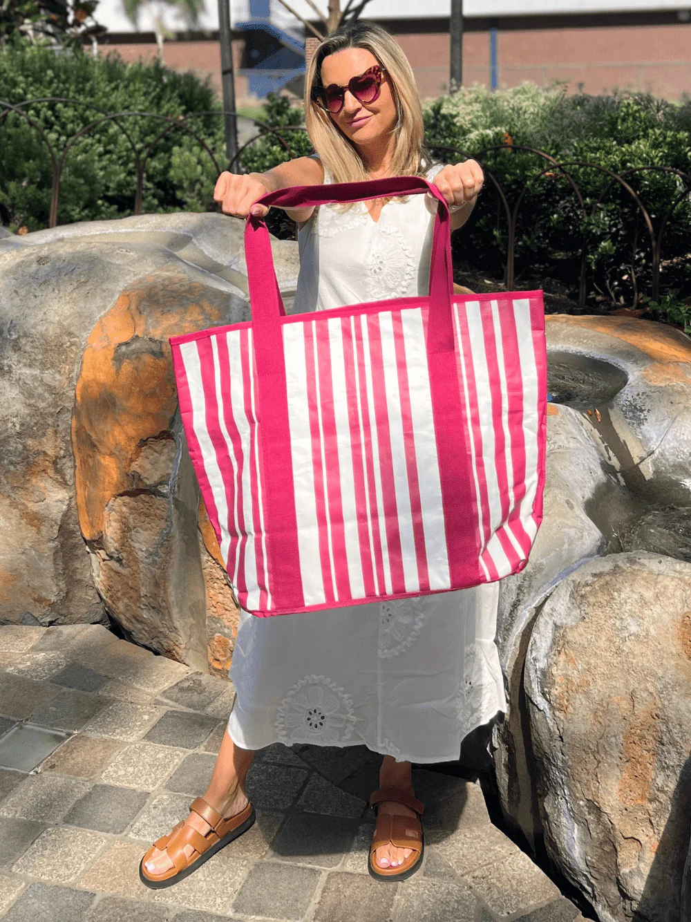 Sabbia Beach Bag Large - Pink Stripe