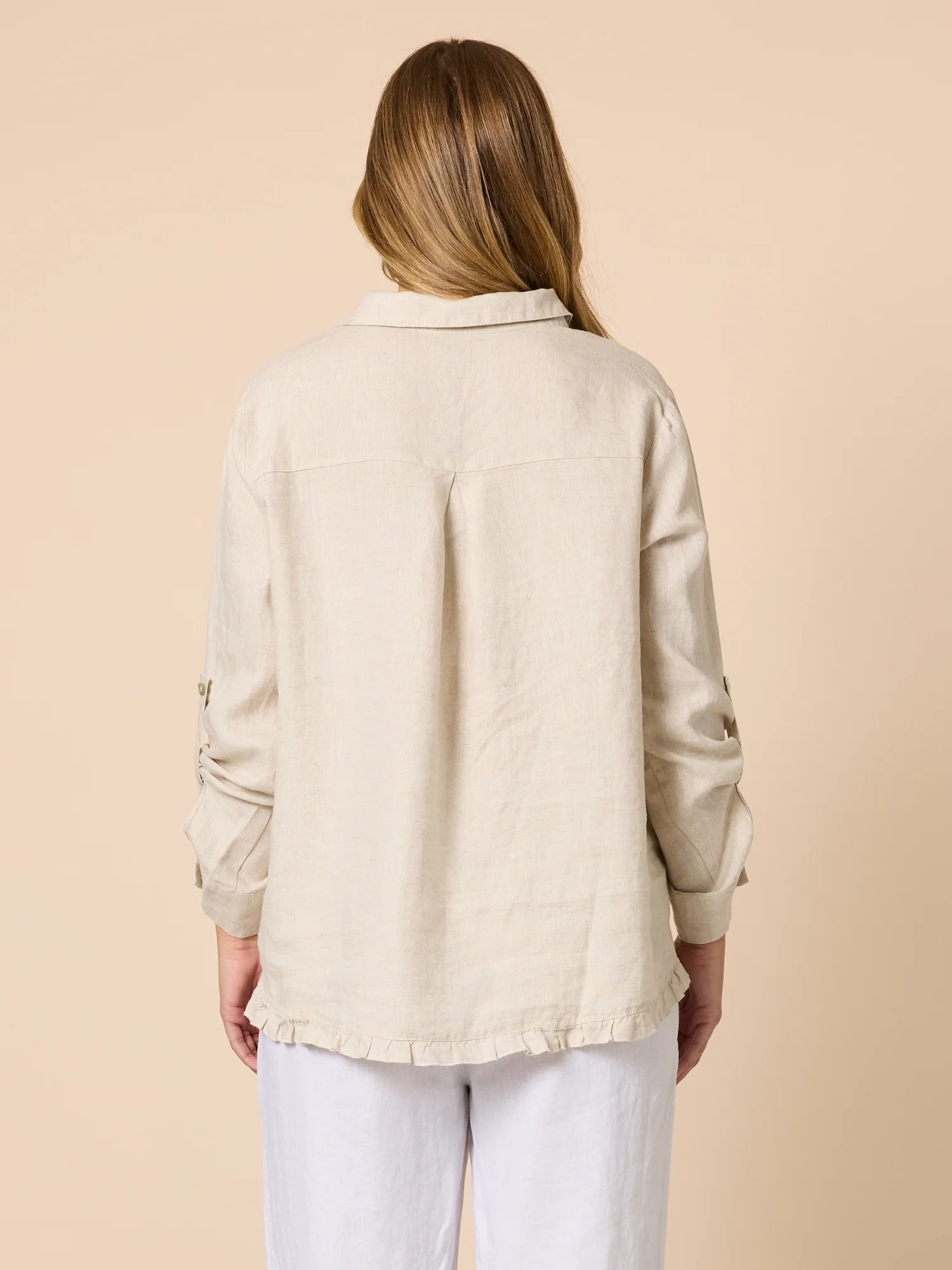 Ruffle Hem Linen Shirt - Natural