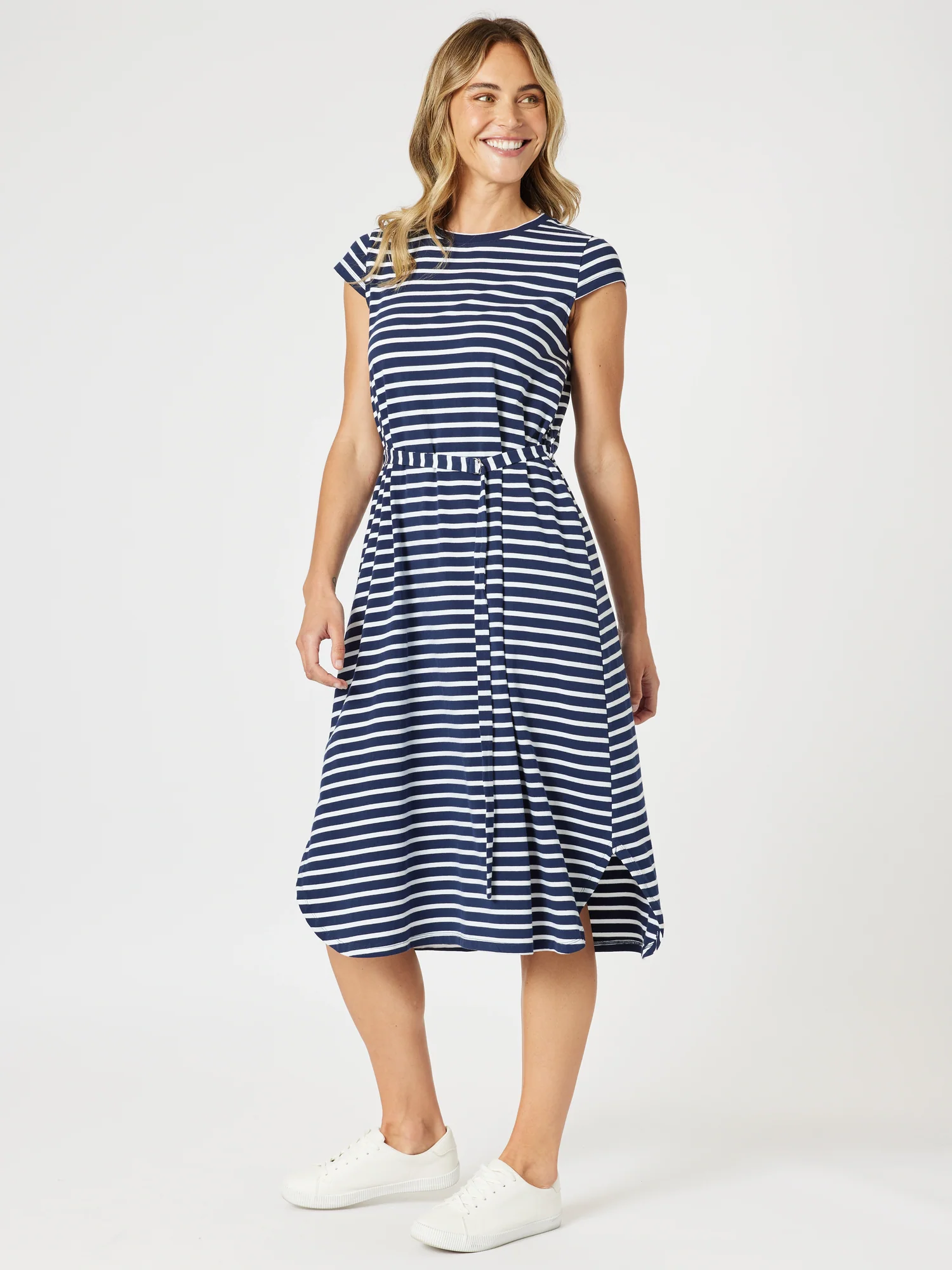 Nautical Stripe Print Dress - Navy/White