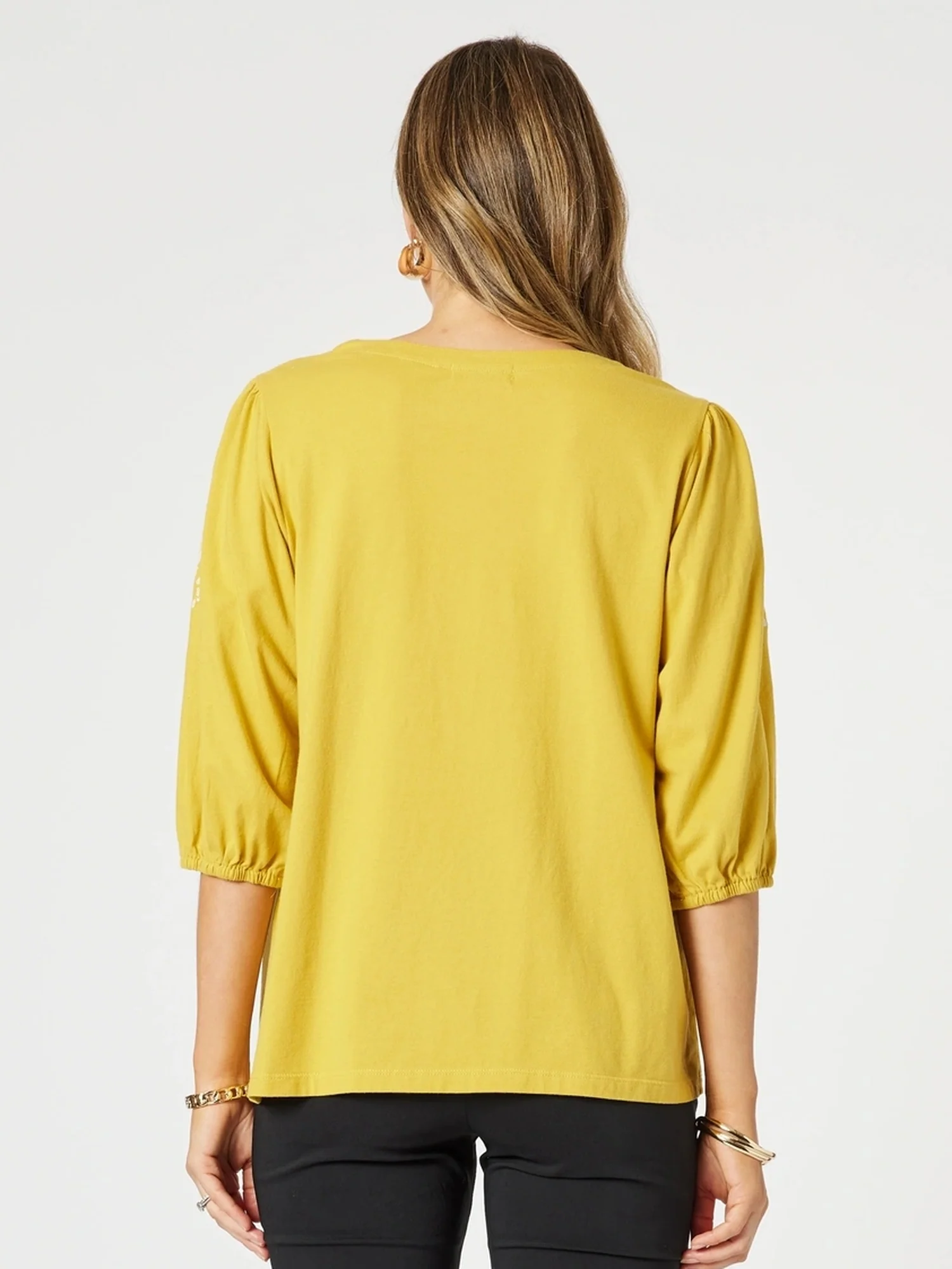 Jill Floral Embroidered Tee - Gold