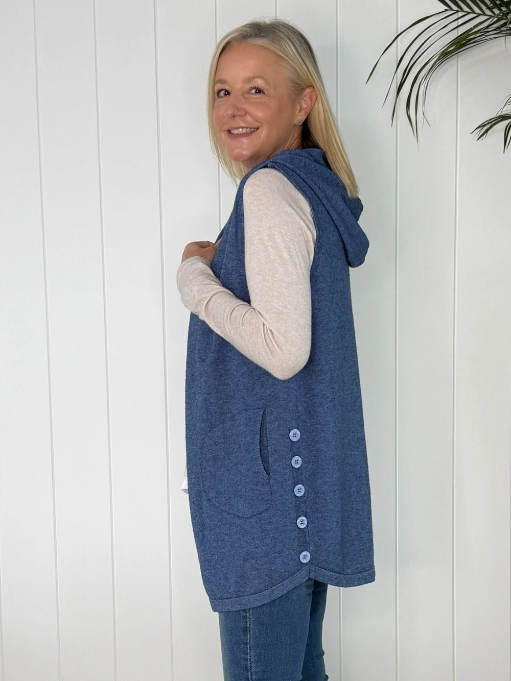 Ollie Side Button Vest - Indigo