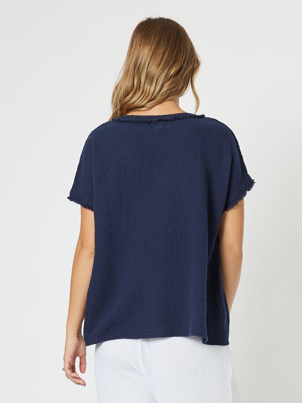 Hayley Byron V Neck Top - Navy