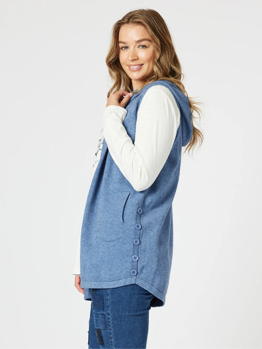 Ollie Side Button Vest - Indigo