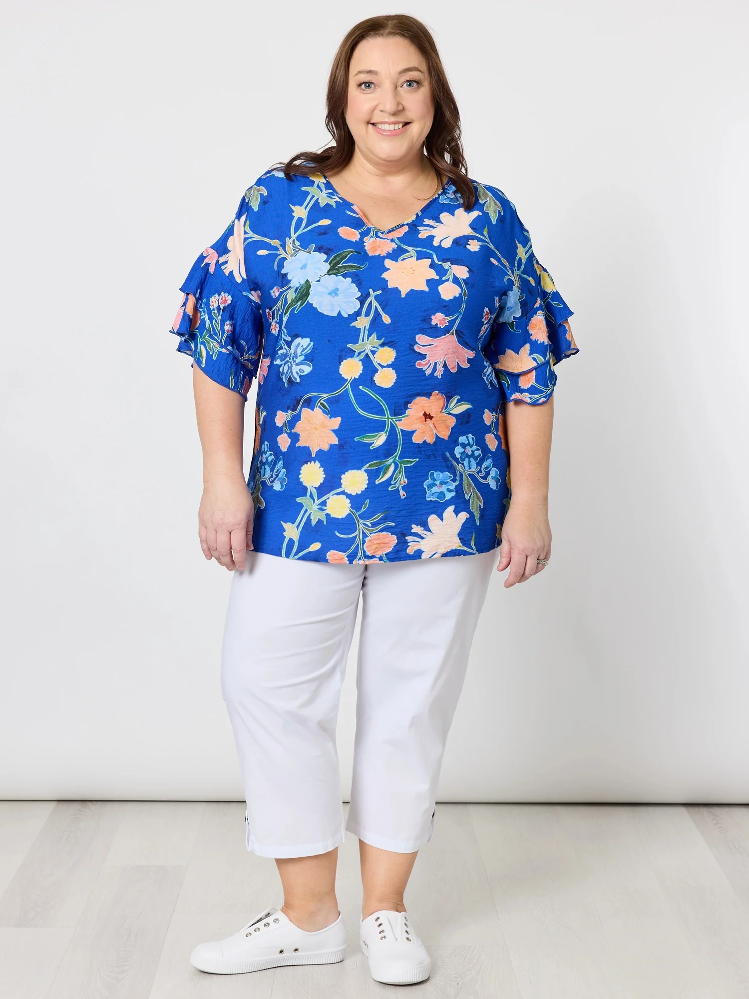 Summer Gala Floral Print Top - Cobalt