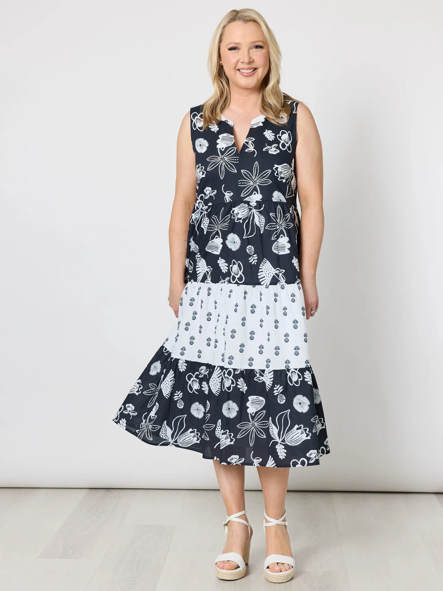 Palm Springs Floral Print Dress - Navy/White