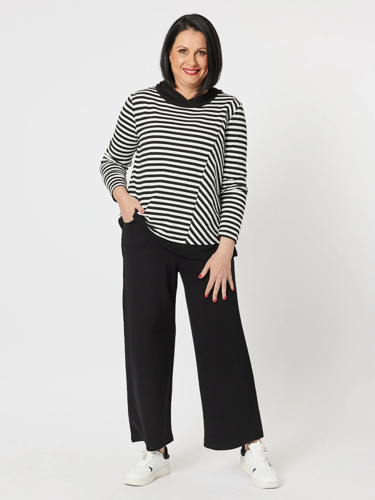 Sarah Stripe Long Sleeve Top - Black