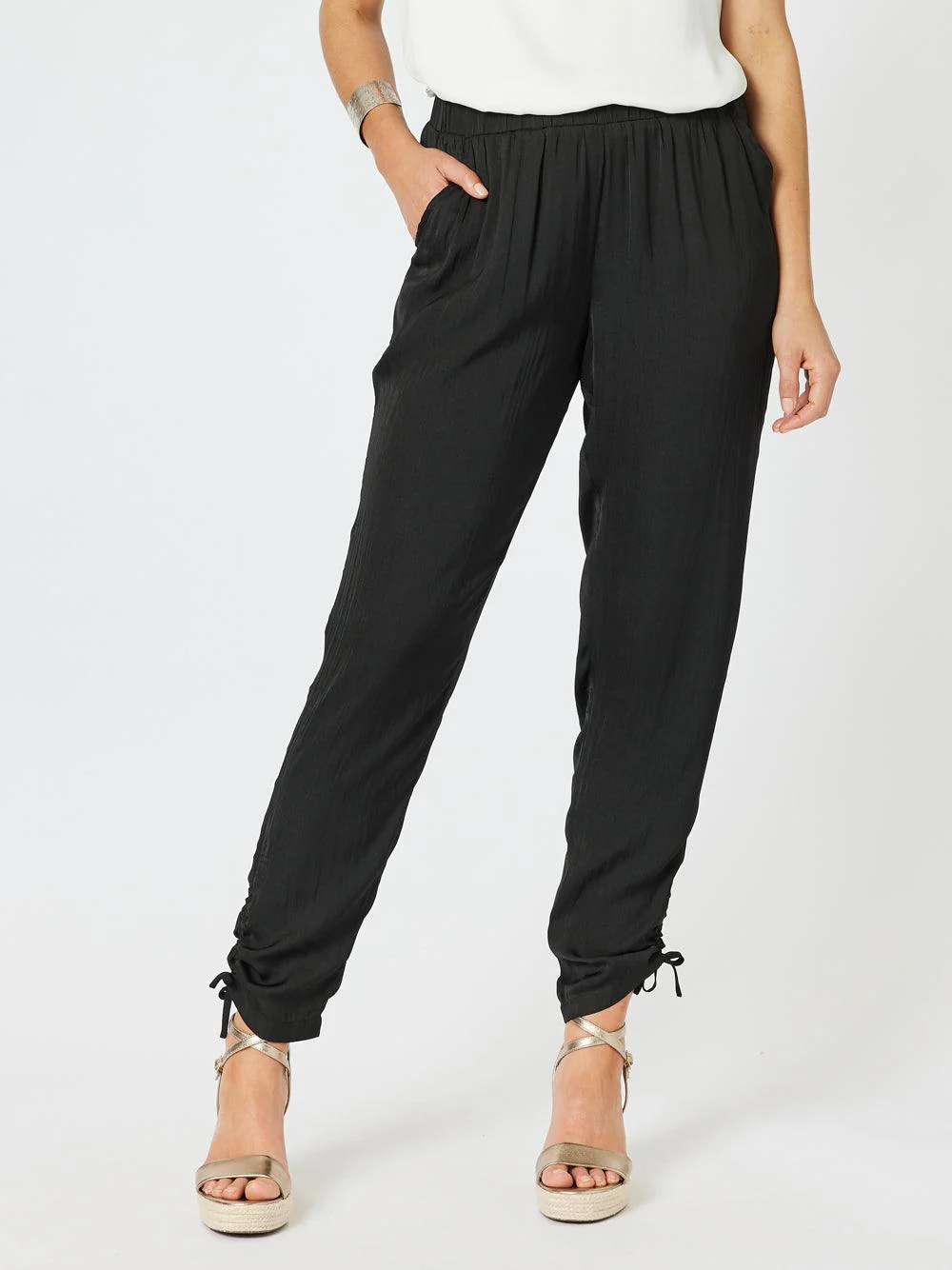 Lux Ruche Tie Pant - Black