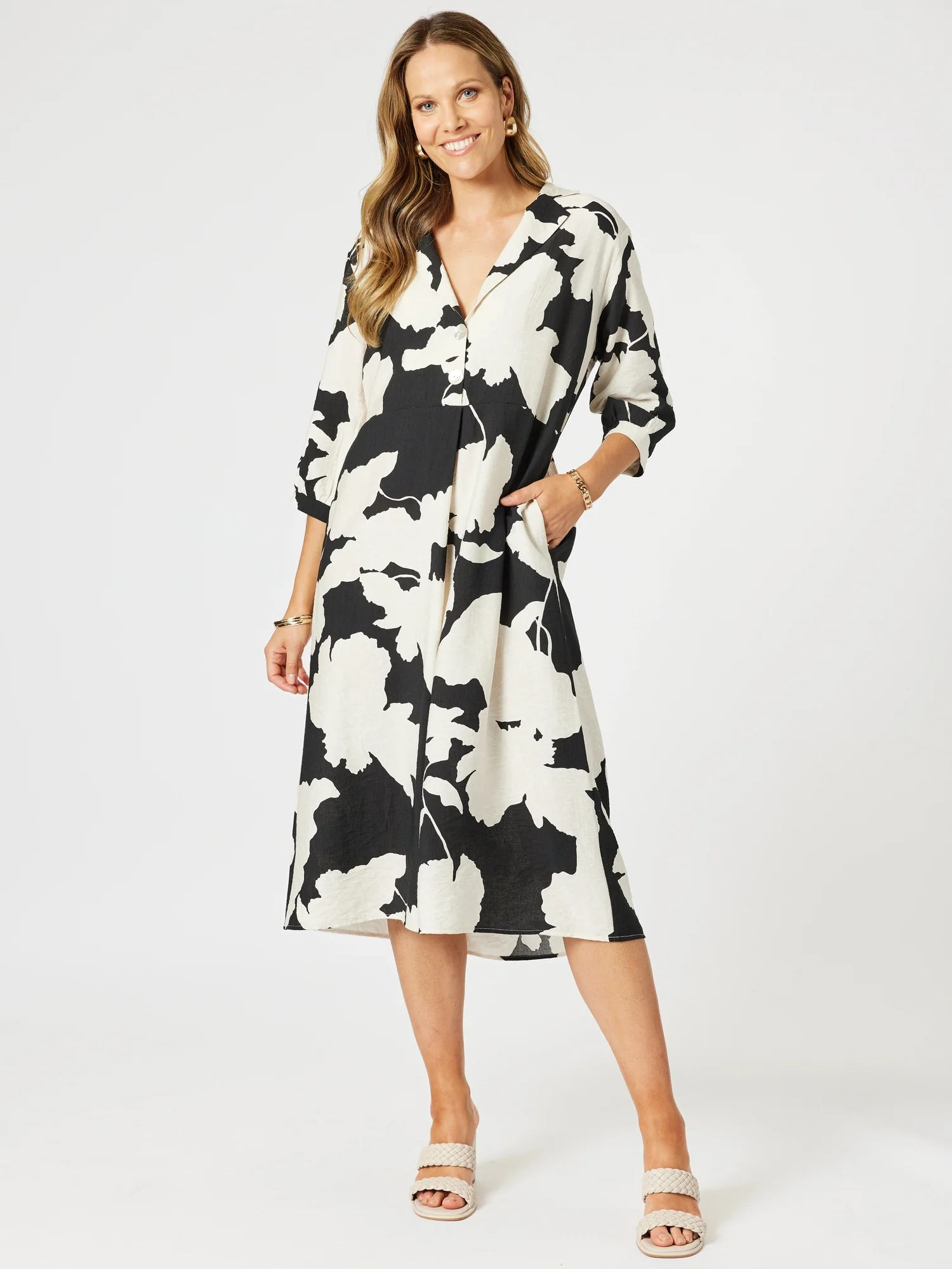 Barcelona Floral Print Dress - Black/Natural