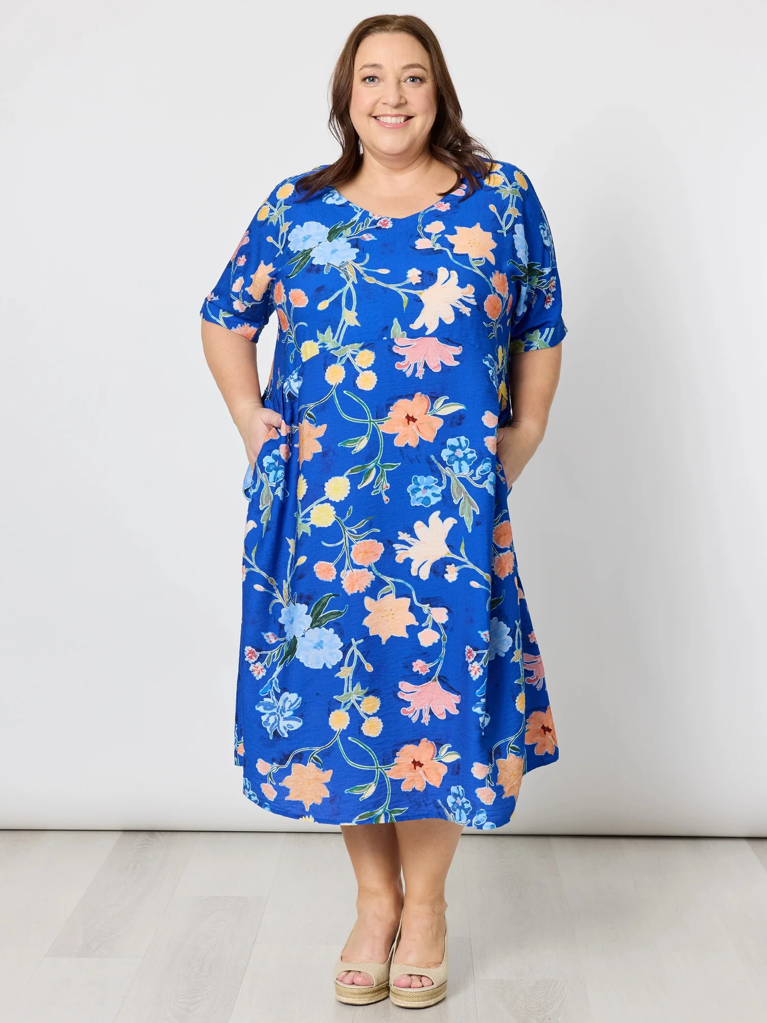 Summer Gala Floral Print Dress - Cobalt