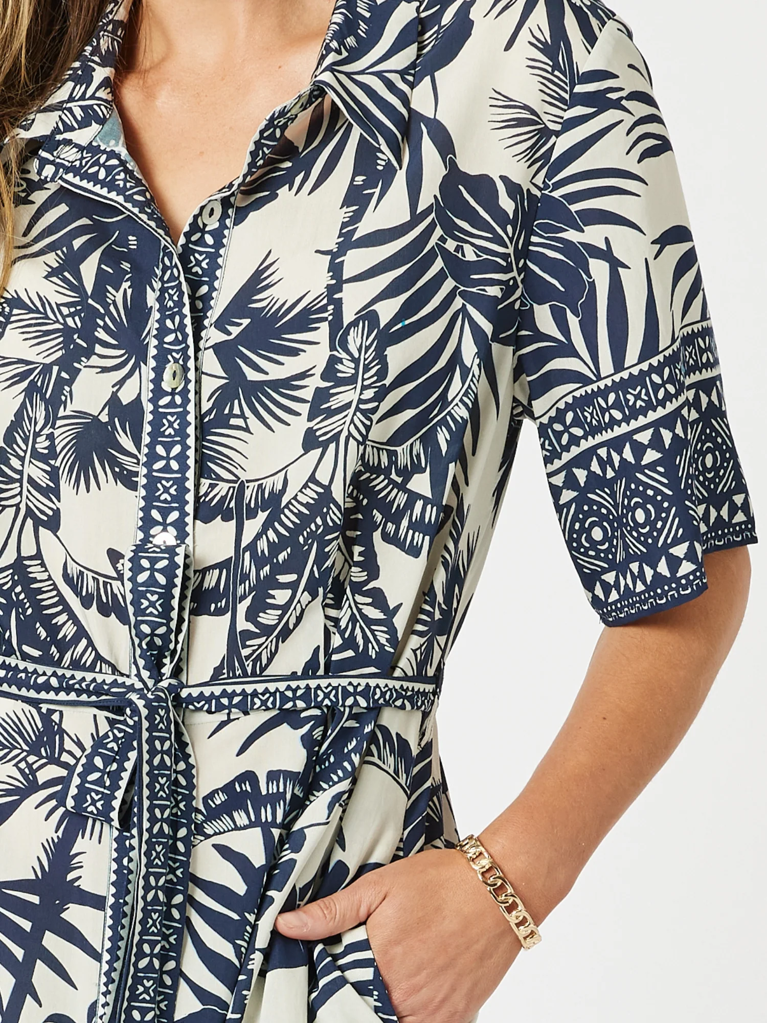 Palm Cove Print Shirt Dress - Navy Multi