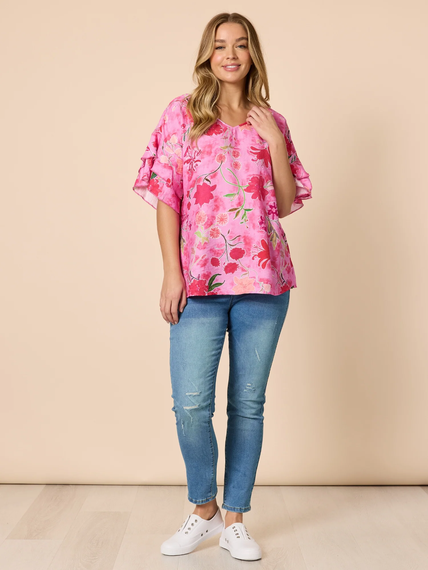 Summer Gala Floral Print Top - Hot Pink