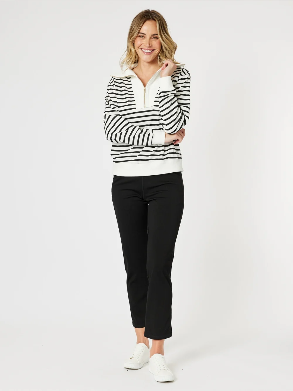 Crew Zip Stripe Print Sweatshirt - Ivory/Black
