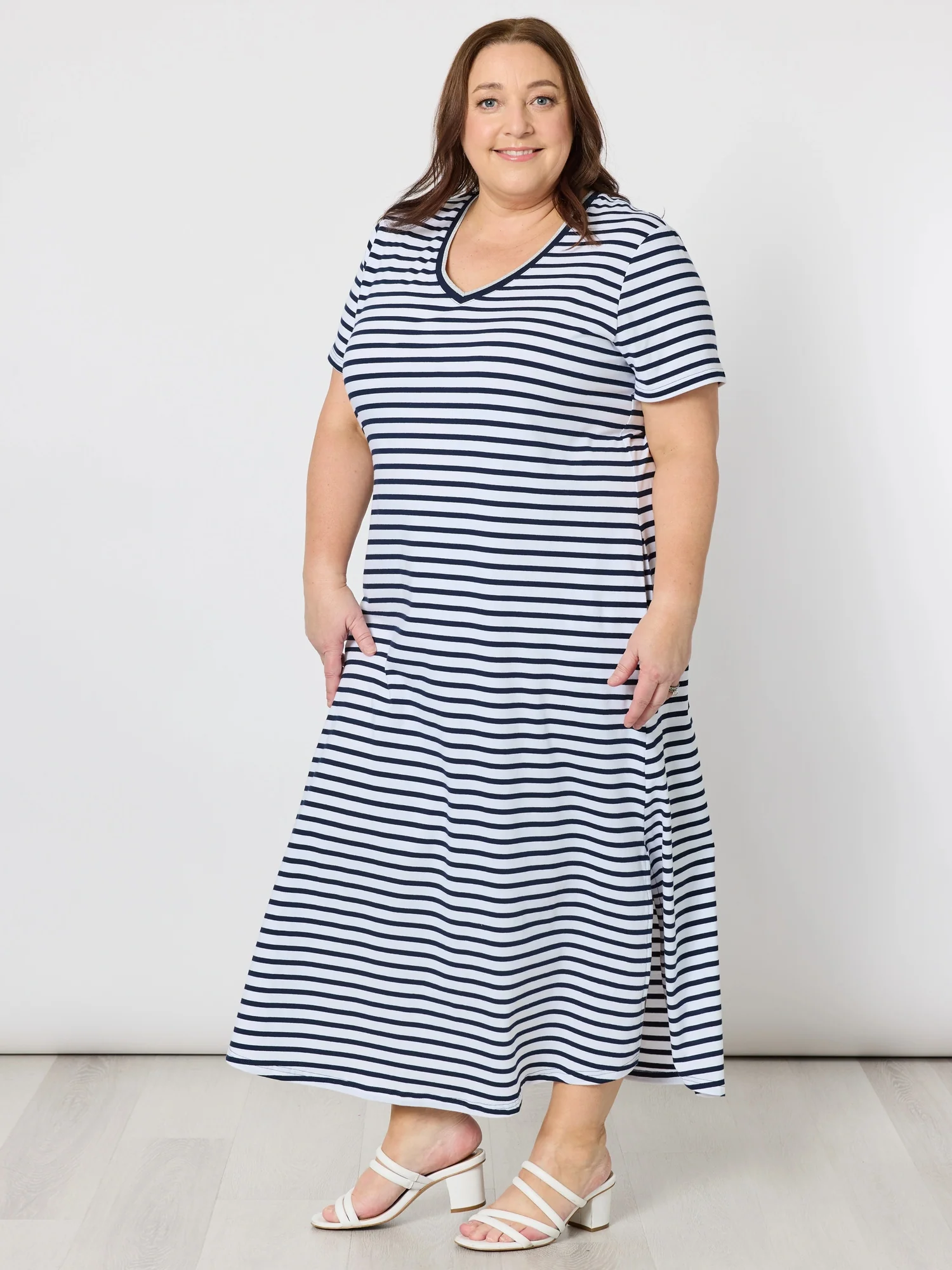 Gemma Stripe Print Dress - Navy/White