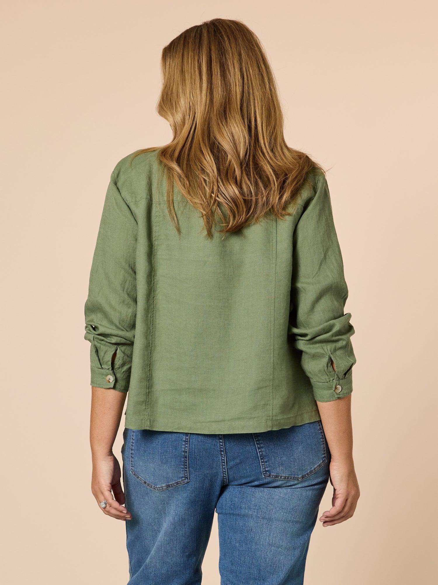 Danielle Linen Cropped Blazer - Khaki