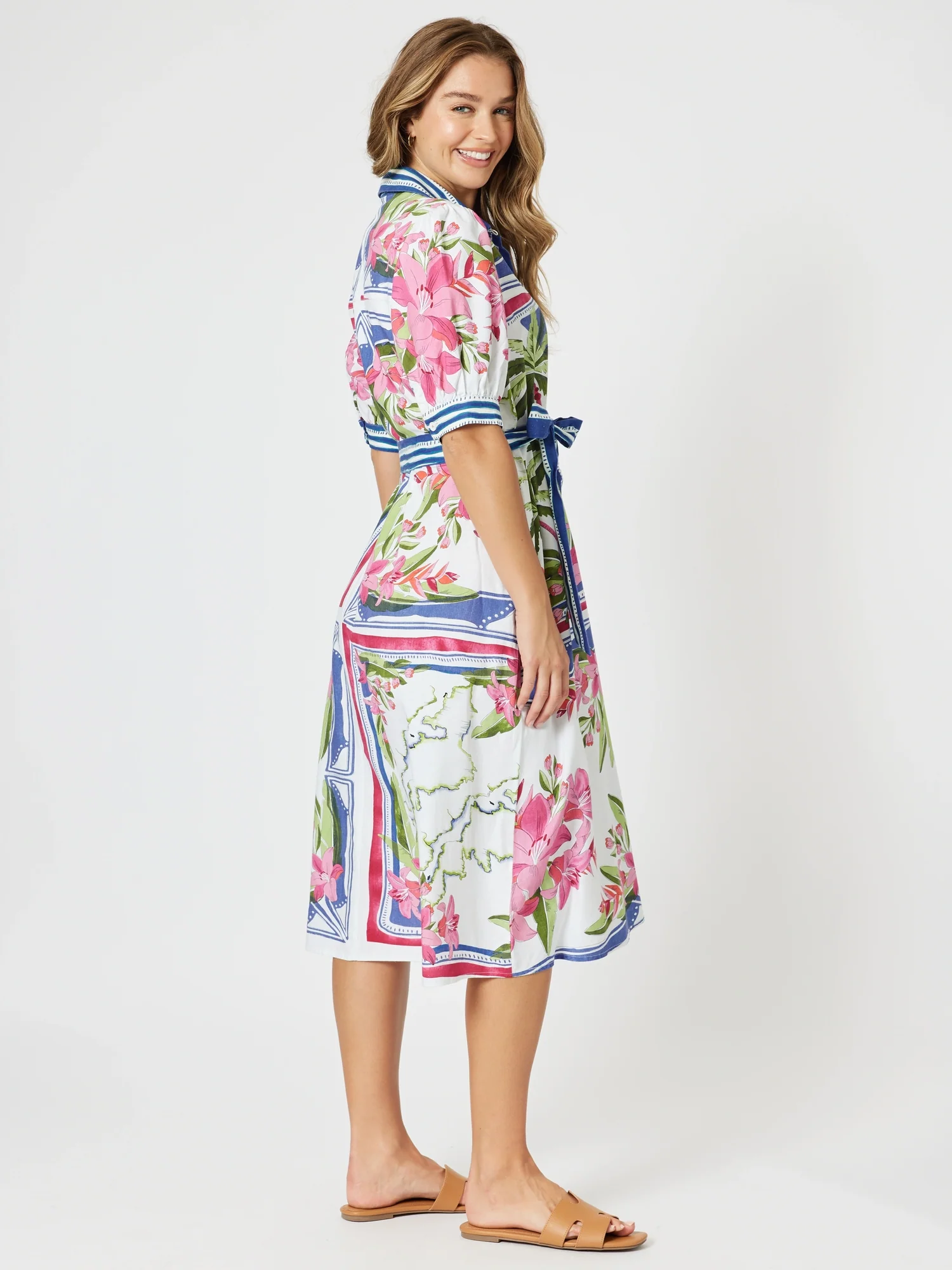 Monaco Floral Print Shirt Dress - Sardinia Blue Multi