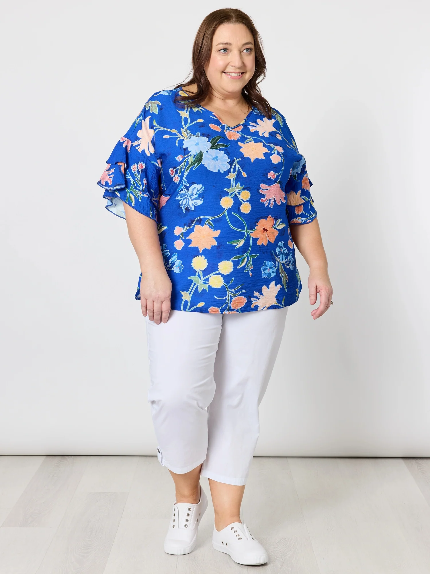 Summer Gala Floral Print Top - Cobalt