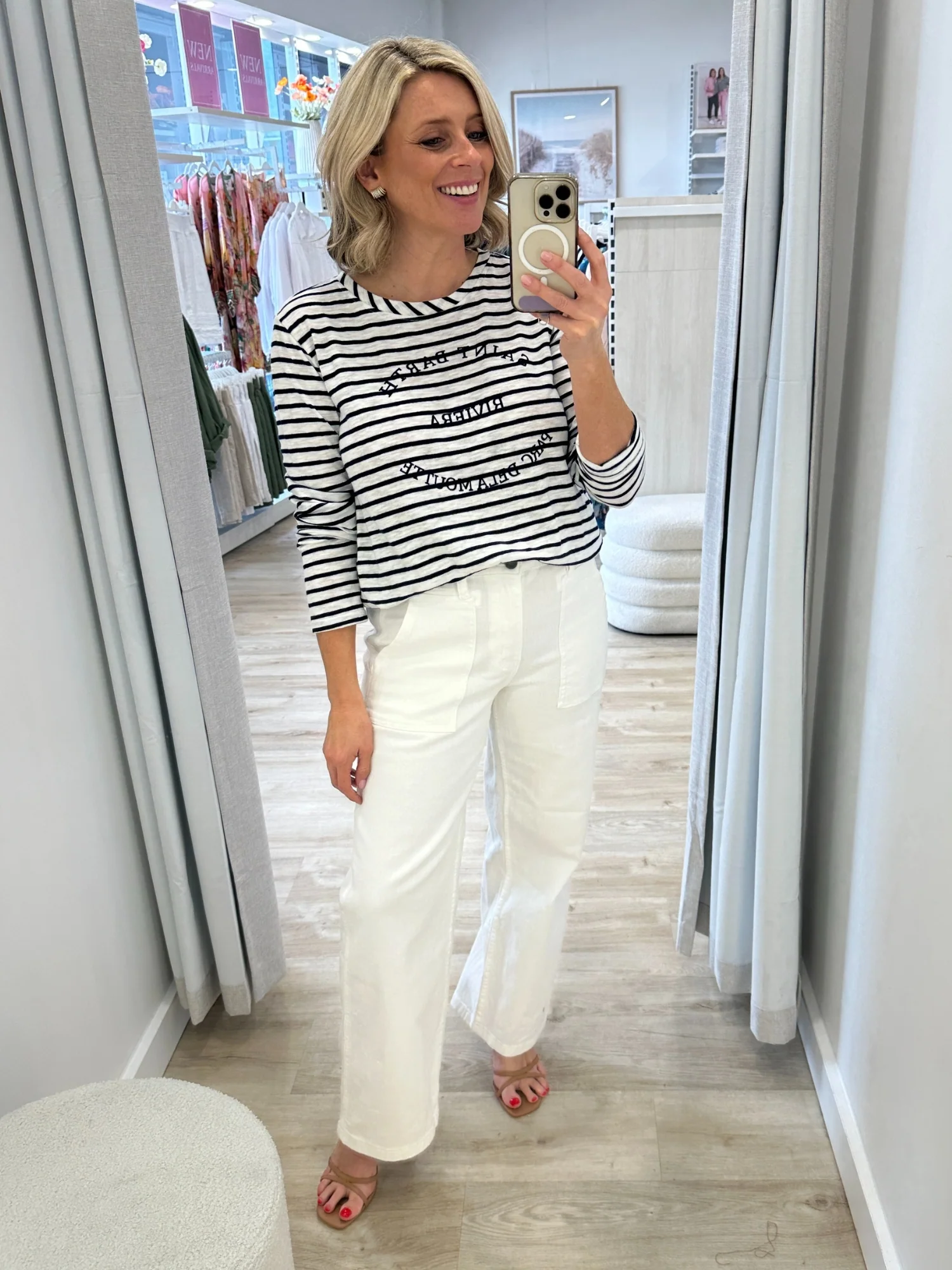 Riviera Stripe Print Long Sleeve Tee - Navy/White