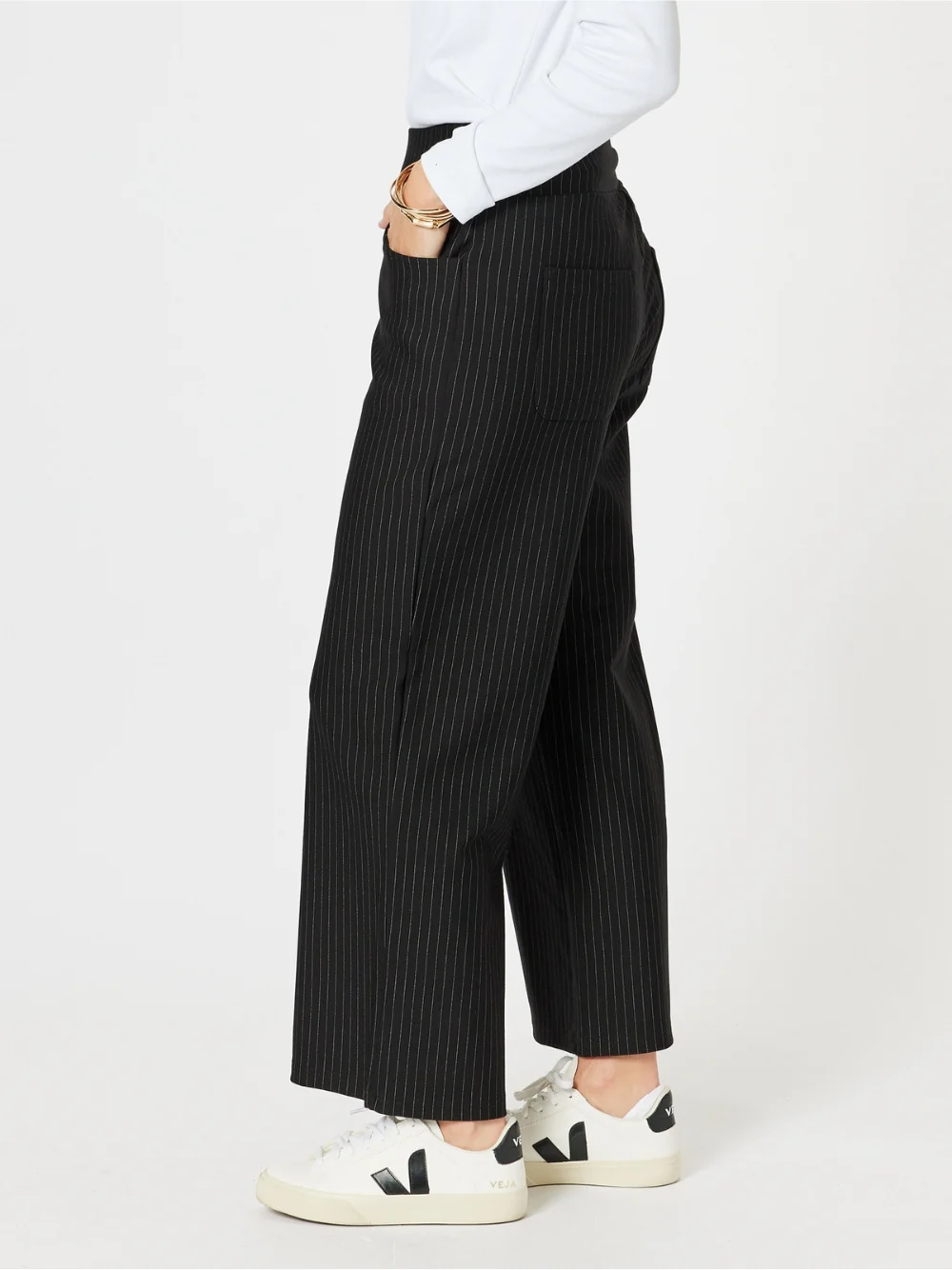 Nicky Wide Leg Pinstripe Pant - Natural/Black